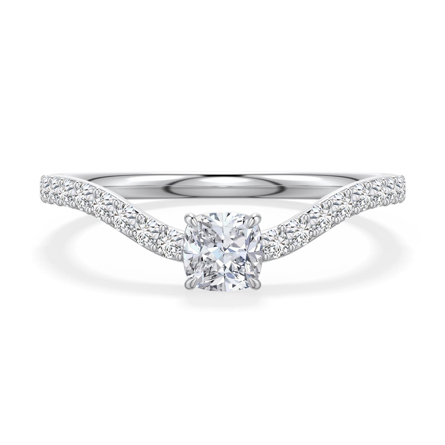 4mm HSI2 Cushion Diamond Curved Engagement Ring with Accents in White Gold - main