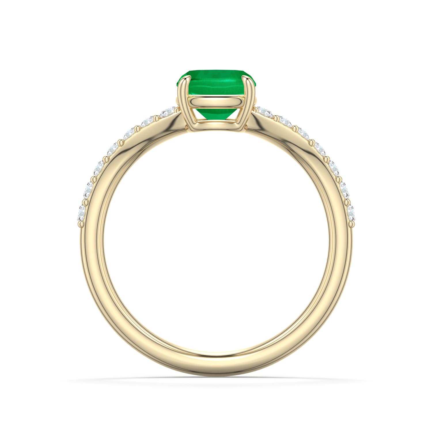 6mm AAA Cushion Emerald Curved Engagement Ring with Accents in Yellow Gold - side 1