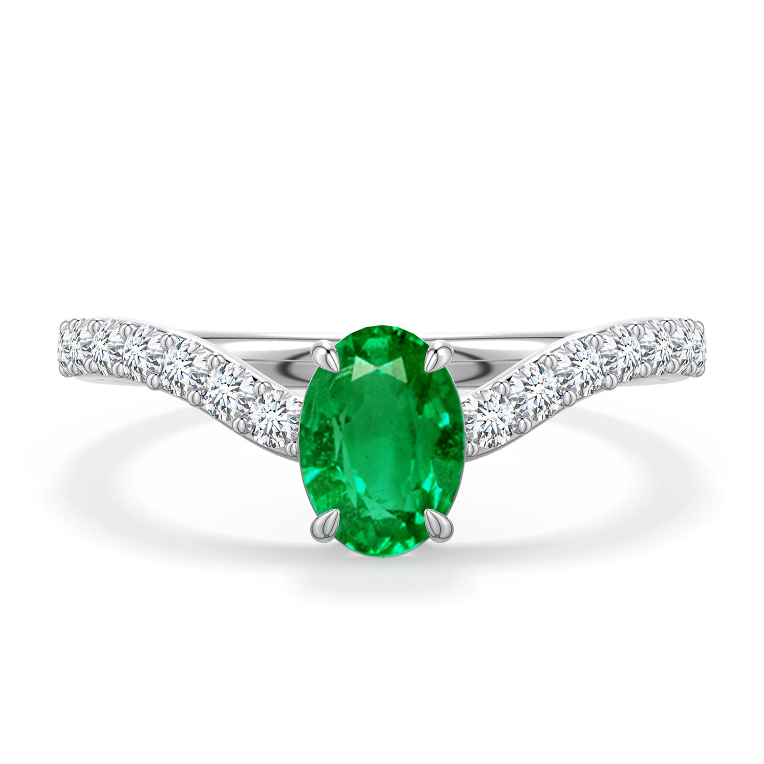 7x5mm AAA Oval Emerald Curved Engagement Ring with Accents in 950 Platinum - main