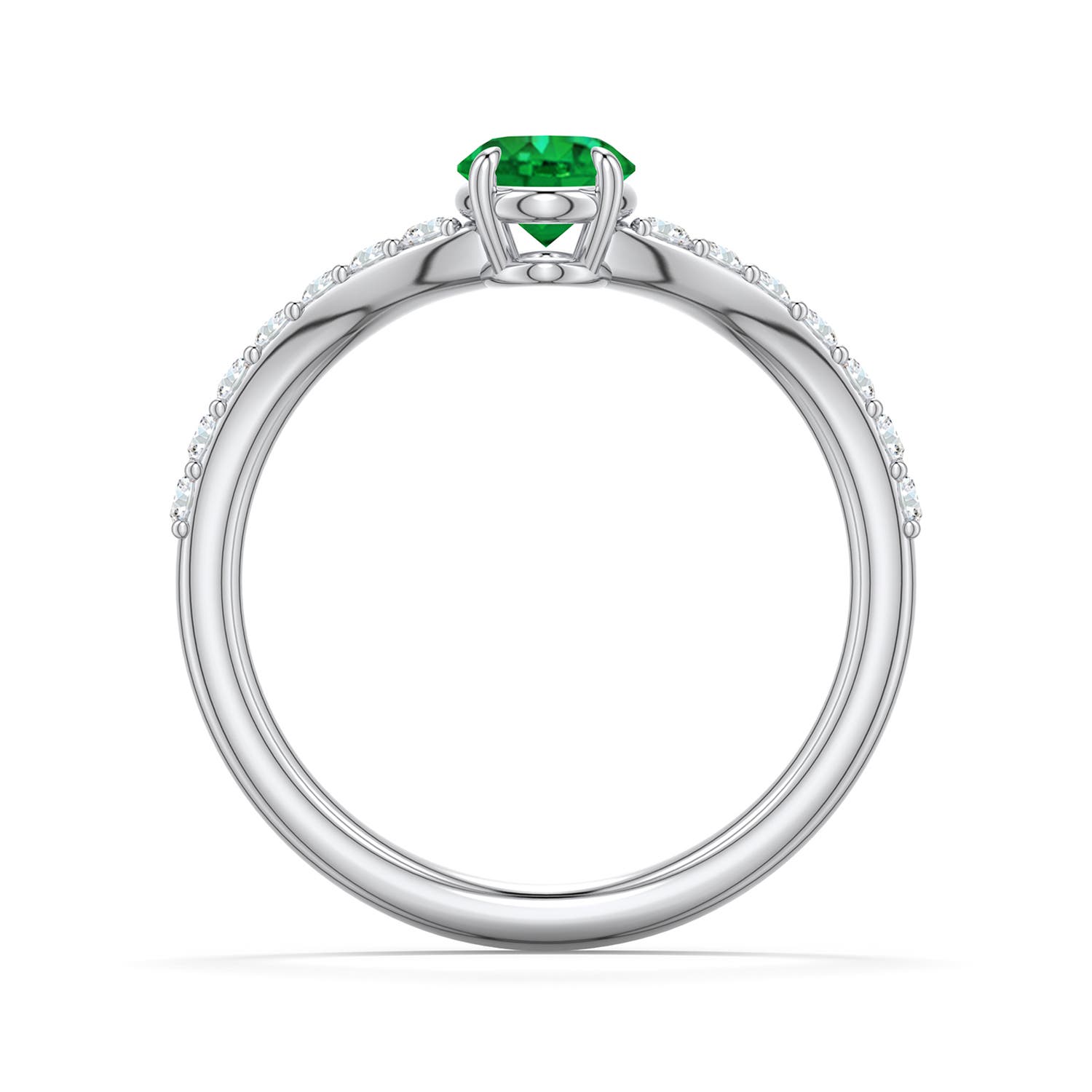 7x5mm AAA Oval Emerald Curved Engagement Ring with Accents in 950 Platinum - side 1