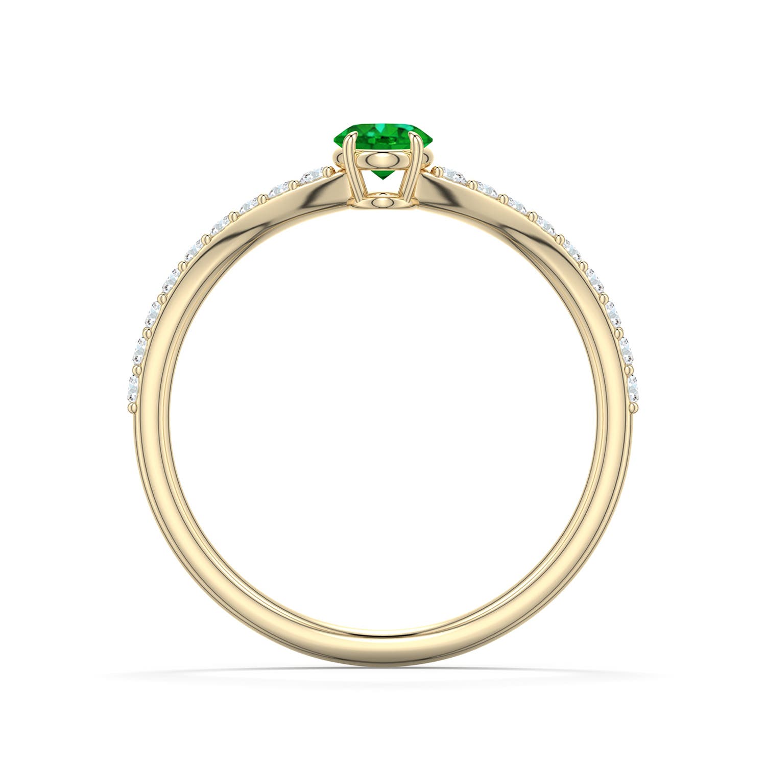 5x4mm AAAA Oval Emerald Curved Engagement Ring with Accents in Yellow Gold - side 1