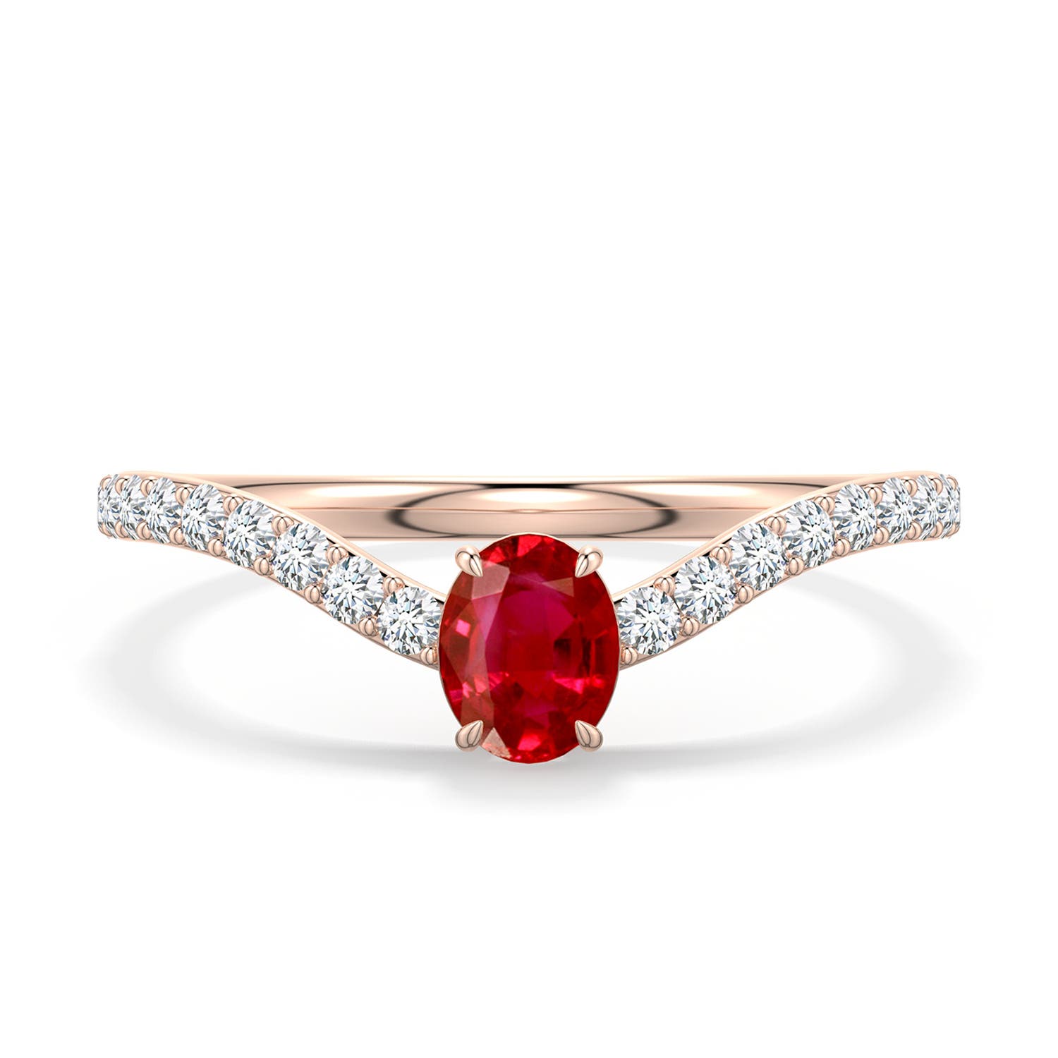 5x4mm AAA Oval Ruby Curved Engagement Ring with Accents in Rose Gold - main