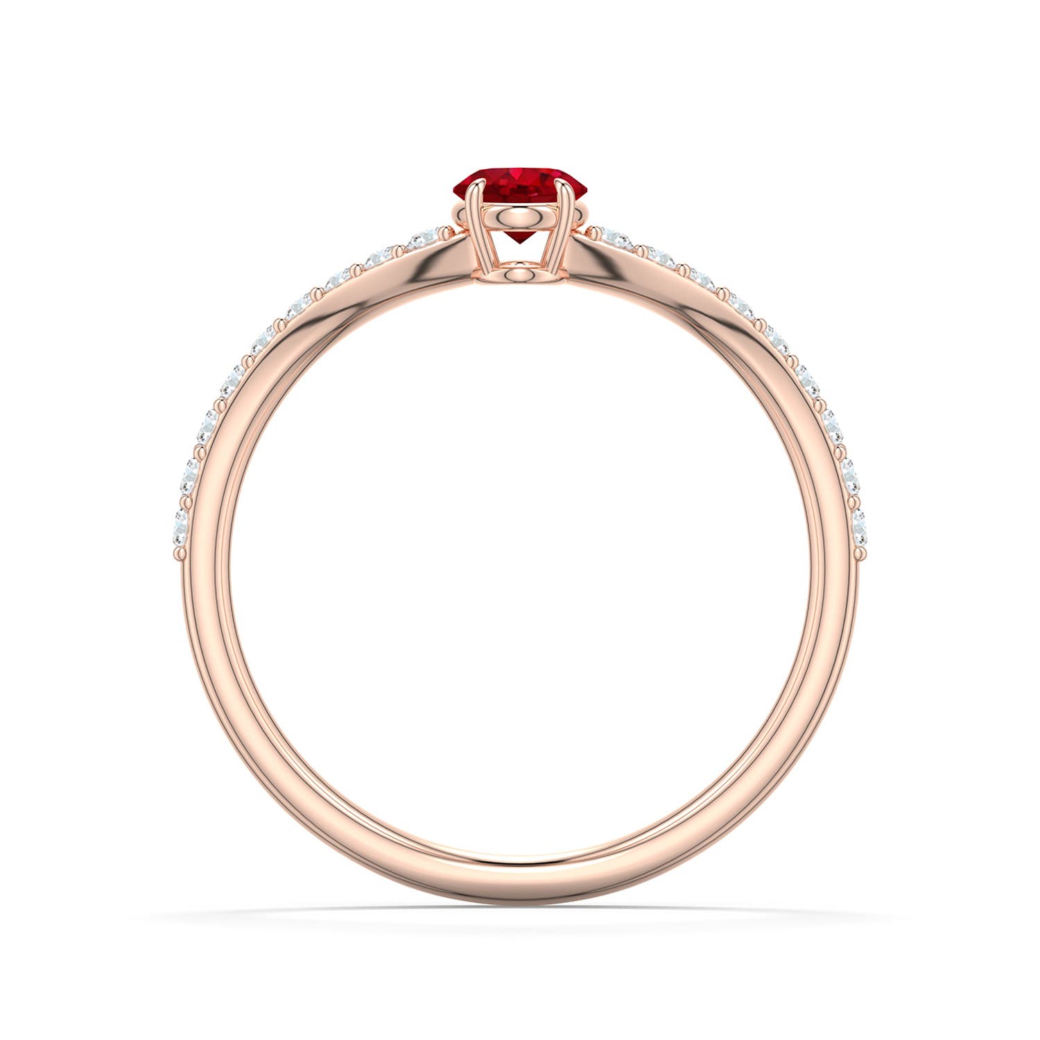 5x4mm AAA Oval Ruby Curved Engagement Ring with Accents in Rose Gold - side 1