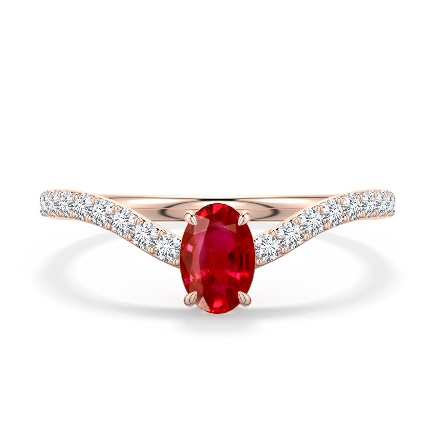 6x4mm AAA Oval Ruby Curved Engagement Ring with Accents in Rose Gold - main