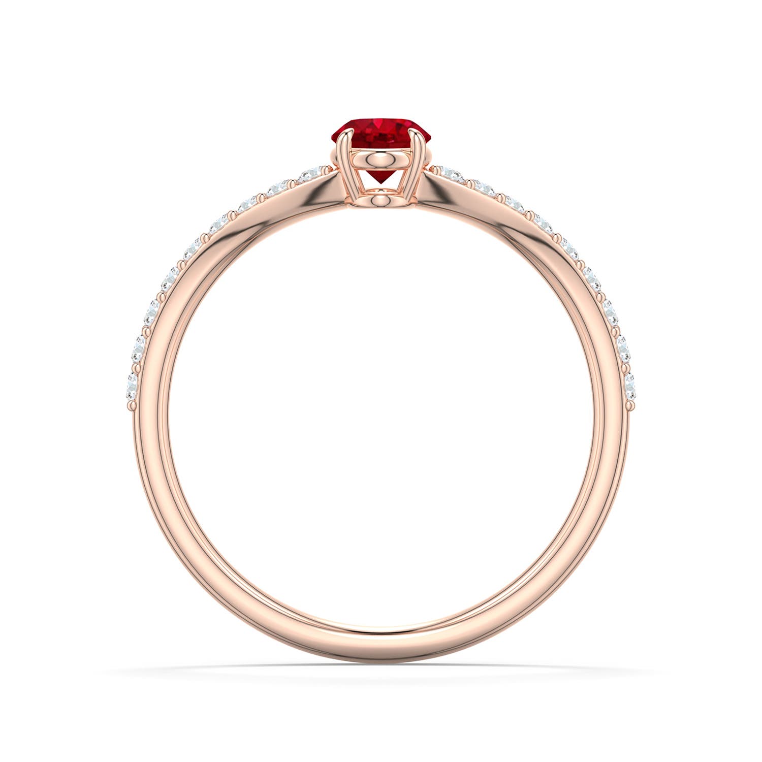 6x4mm AAA Oval Ruby Curved Engagement Ring with Accents in Rose Gold - side 1 - side 2
