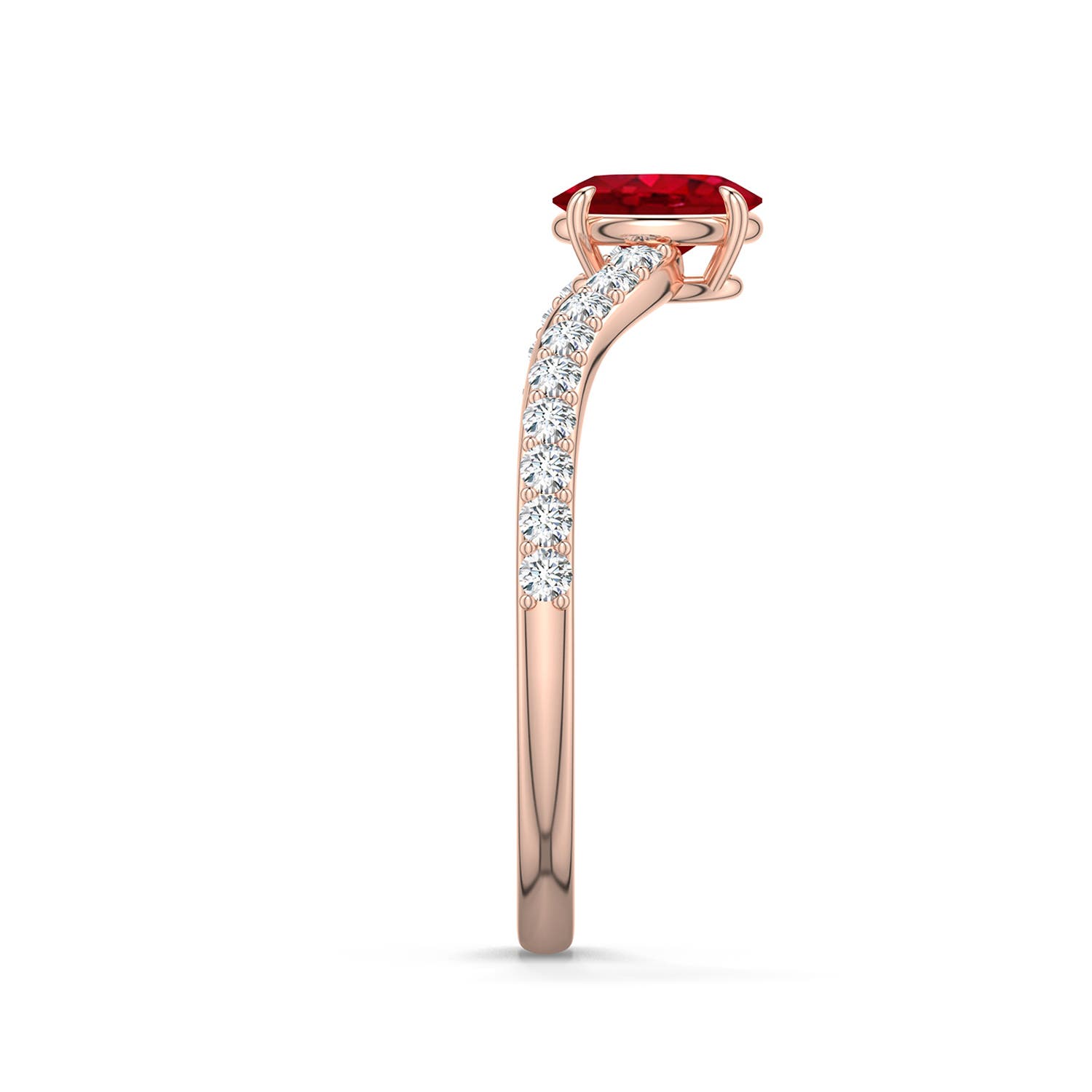 6x4mm AAA Oval Ruby Curved Engagement Ring with Accents in Rose Gold - side 2 - side 3