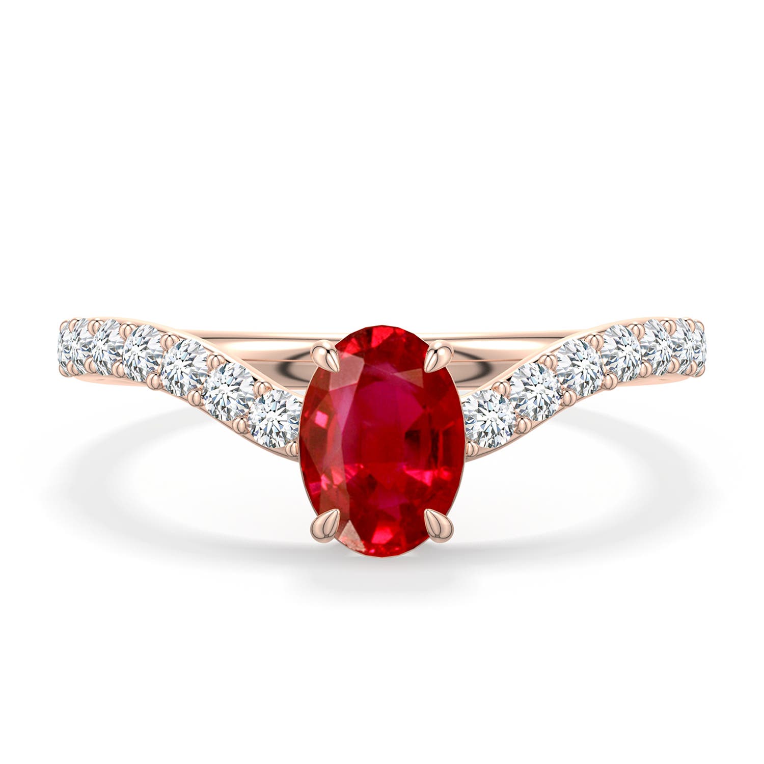 7x5mm AAA Oval Ruby Curved Engagement Ring with Accents in Rose Gold - main