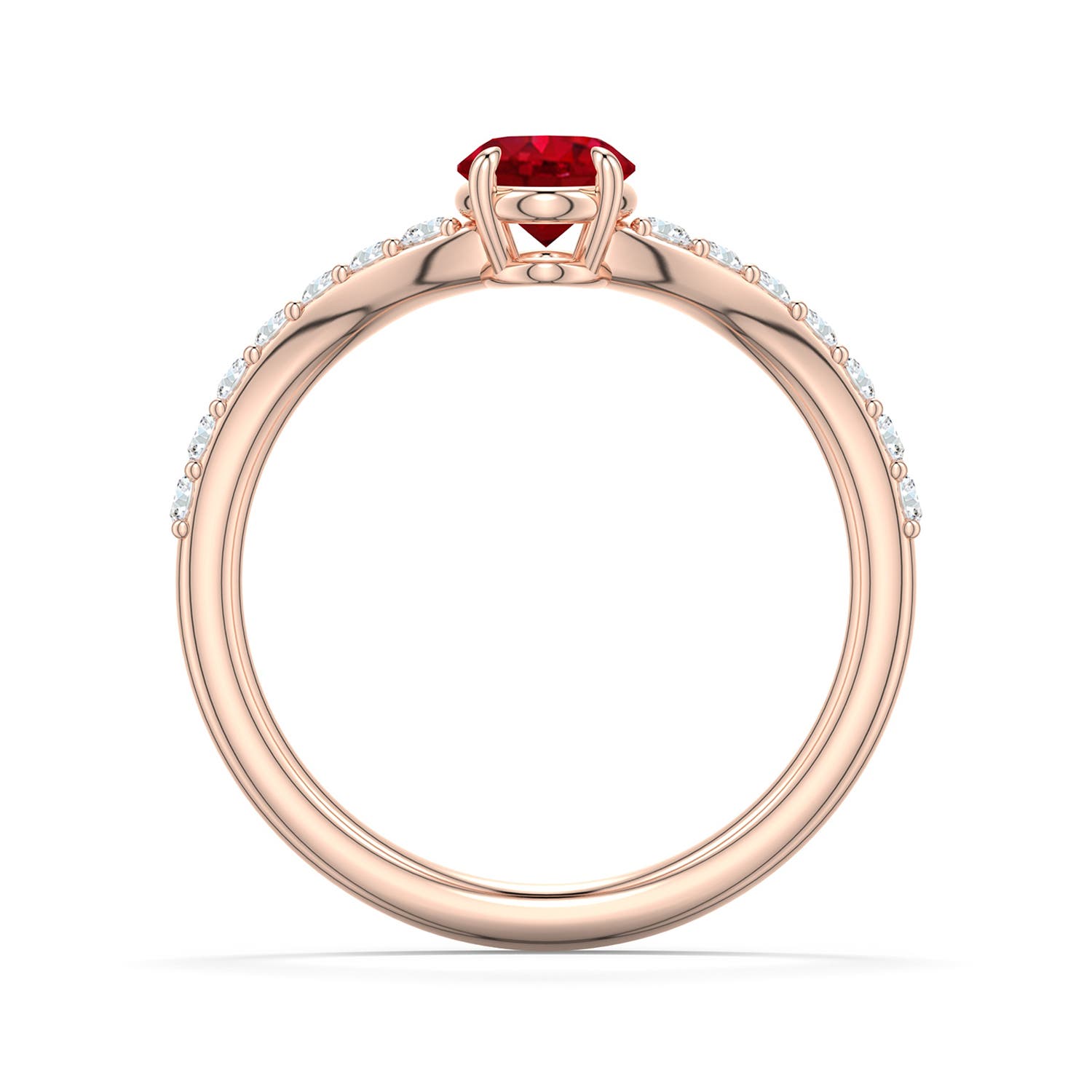 7x5mm AAA Oval Ruby Curved Engagement Ring with Accents in Rose Gold - side 1