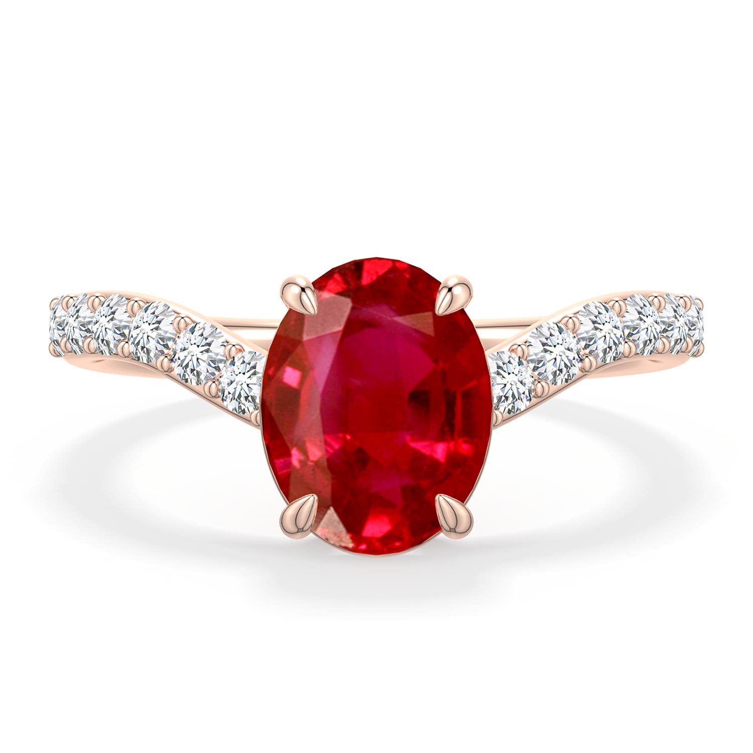 9x7mm AAA Oval Ruby Curved Engagement Ring with Accents in Rose Gold - main
