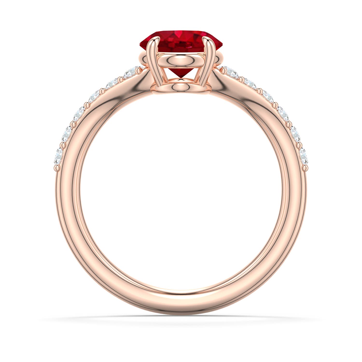 9x7mm AAA Oval Ruby Curved Engagement Ring with Accents in Rose Gold - side 1