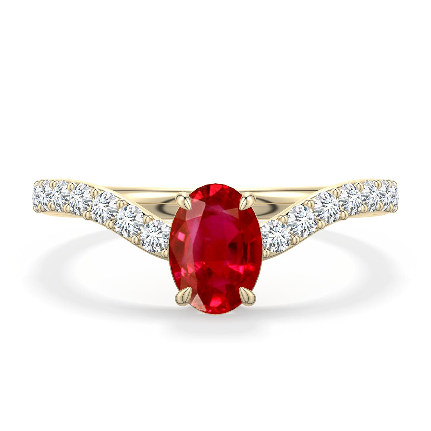 7x5mm AAA Oval Ruby Curved Engagement Ring with Accents in Yellow Gold - main
