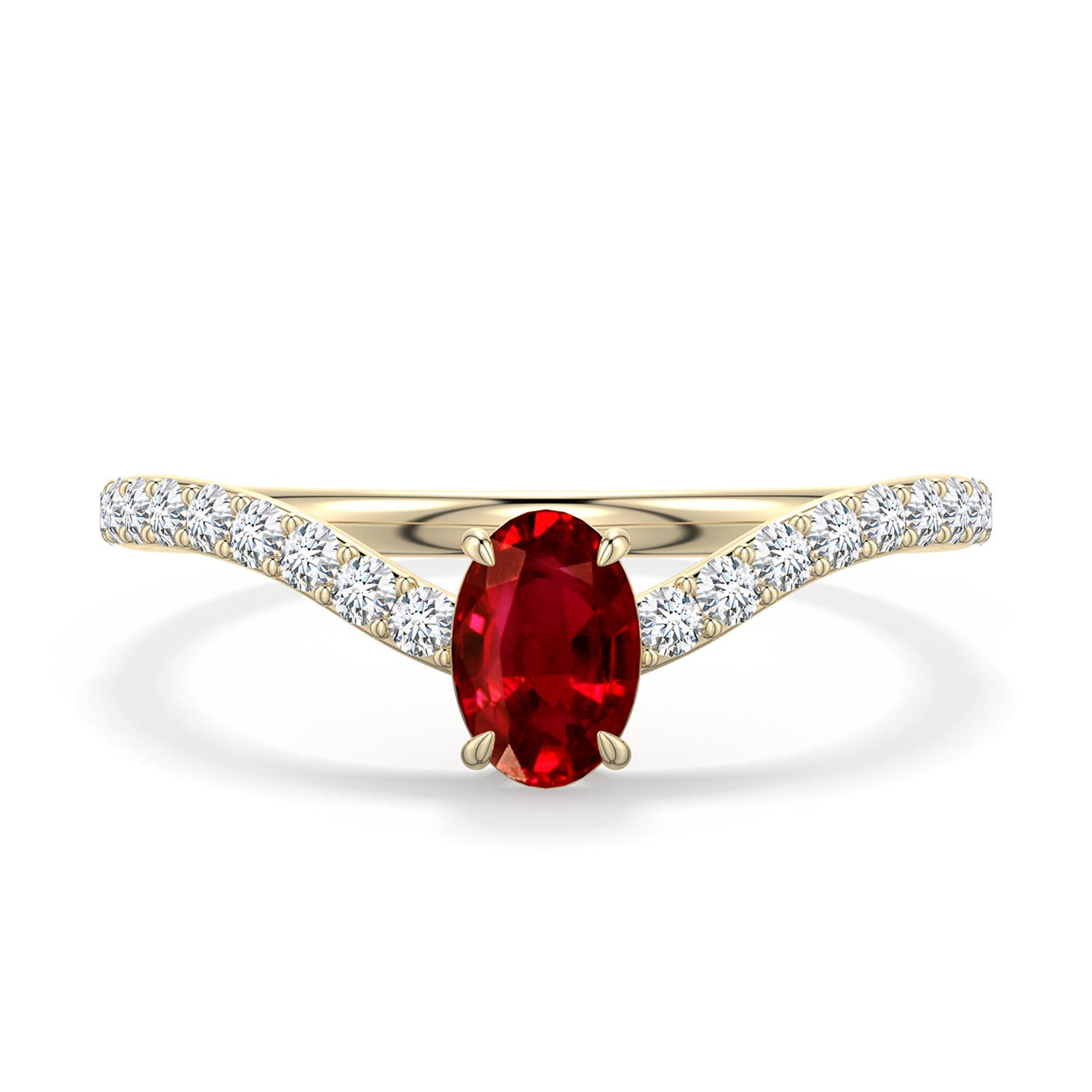 6x4mm AAAA Oval Ruby Curved Engagement Ring with Accents in 18K Yellow Gold - main