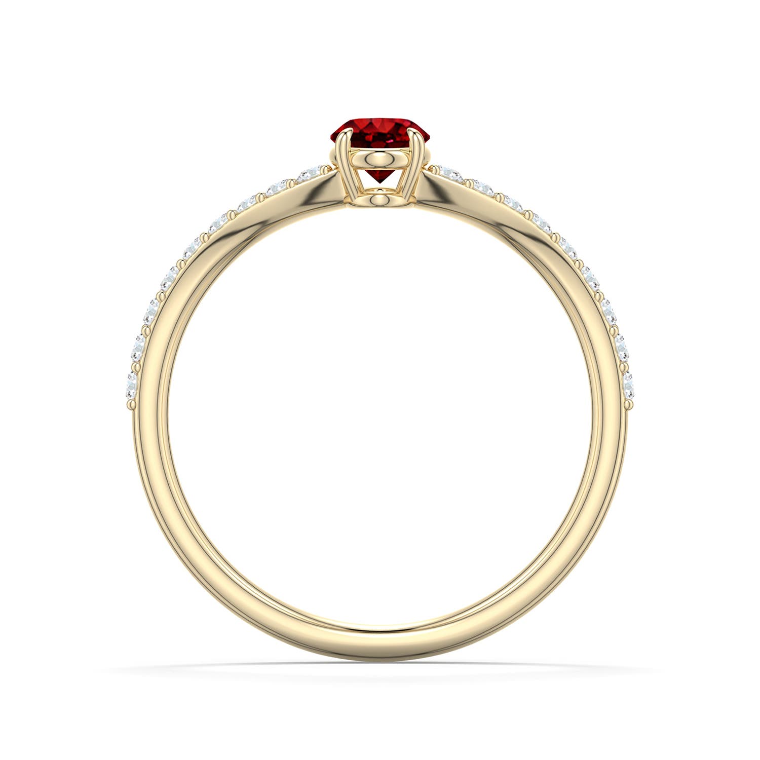 6x4mm AAAA Oval Ruby Curved Engagement Ring with Accents in 18K Yellow Gold - side 1