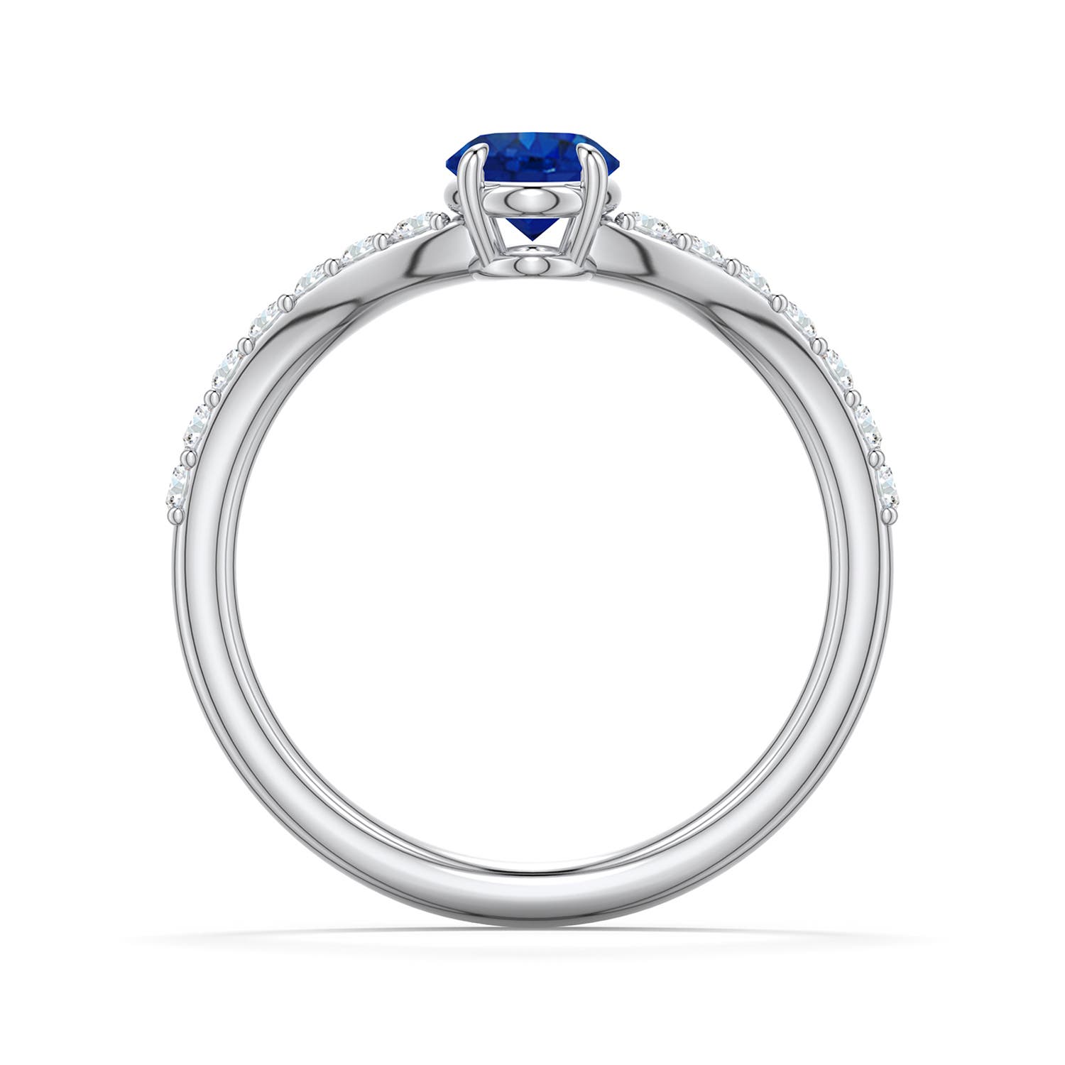 7x5mm AAA Oval Blue Sapphire Curved Engagement Ring with Accents in White Gold - side 1