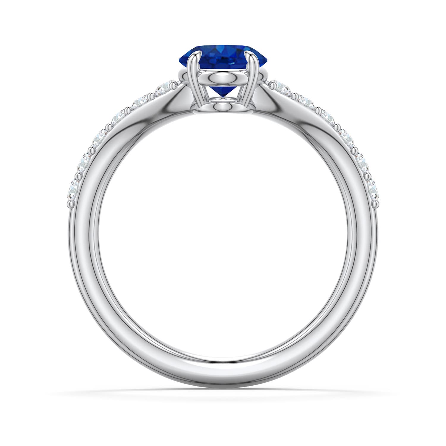 8x6mm AAA Oval Blue Sapphire Curved Engagement Ring with Accents in White Gold - side 1