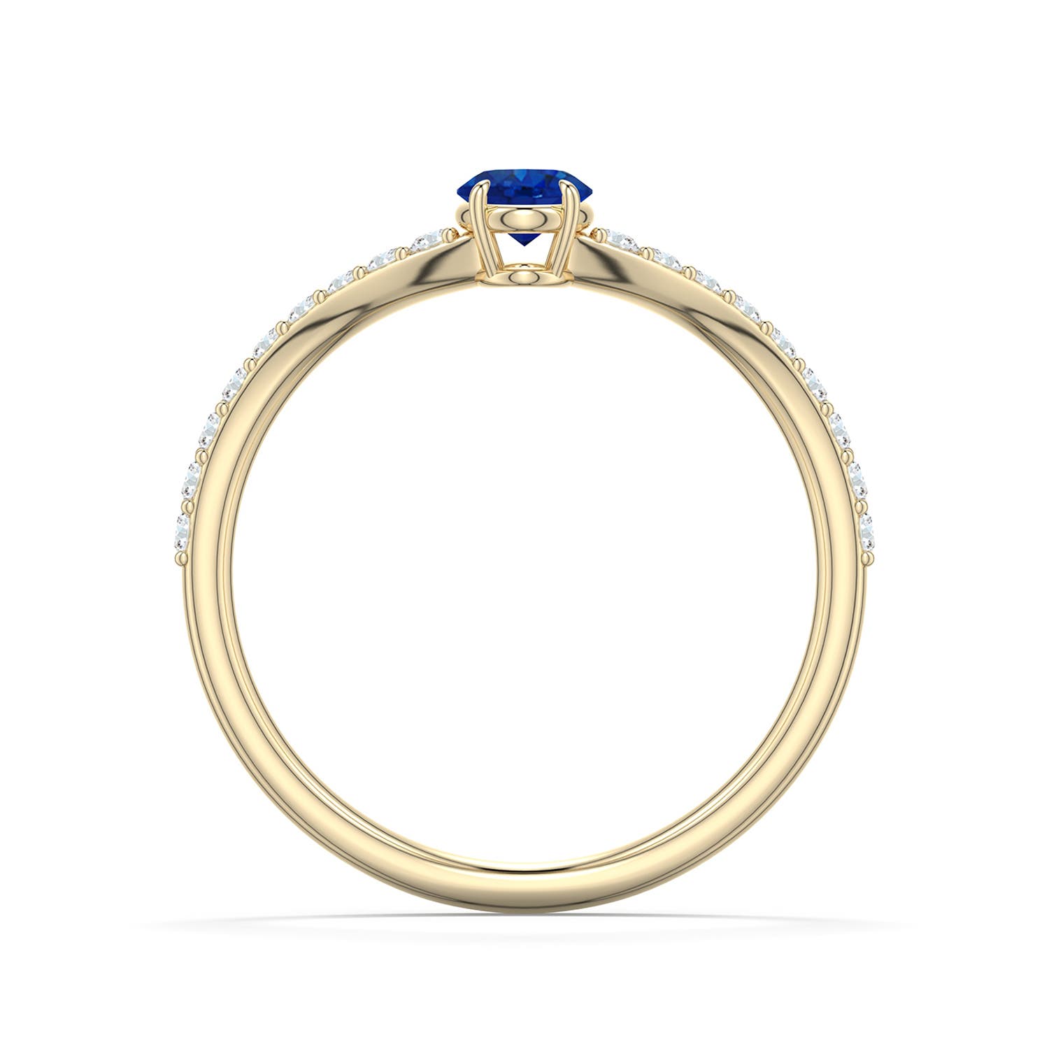 5x4mm AAA Oval Blue Sapphire Curved Engagement Ring with Accents in Yellow Gold - side 1