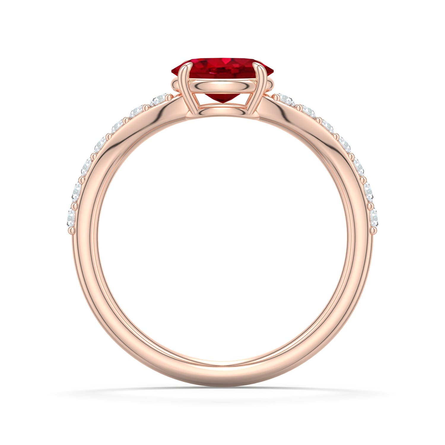 7x5mm AAA East-West Oval Ruby Curved Engagement Ring with Accents in Rose Gold - side 1 - side 2