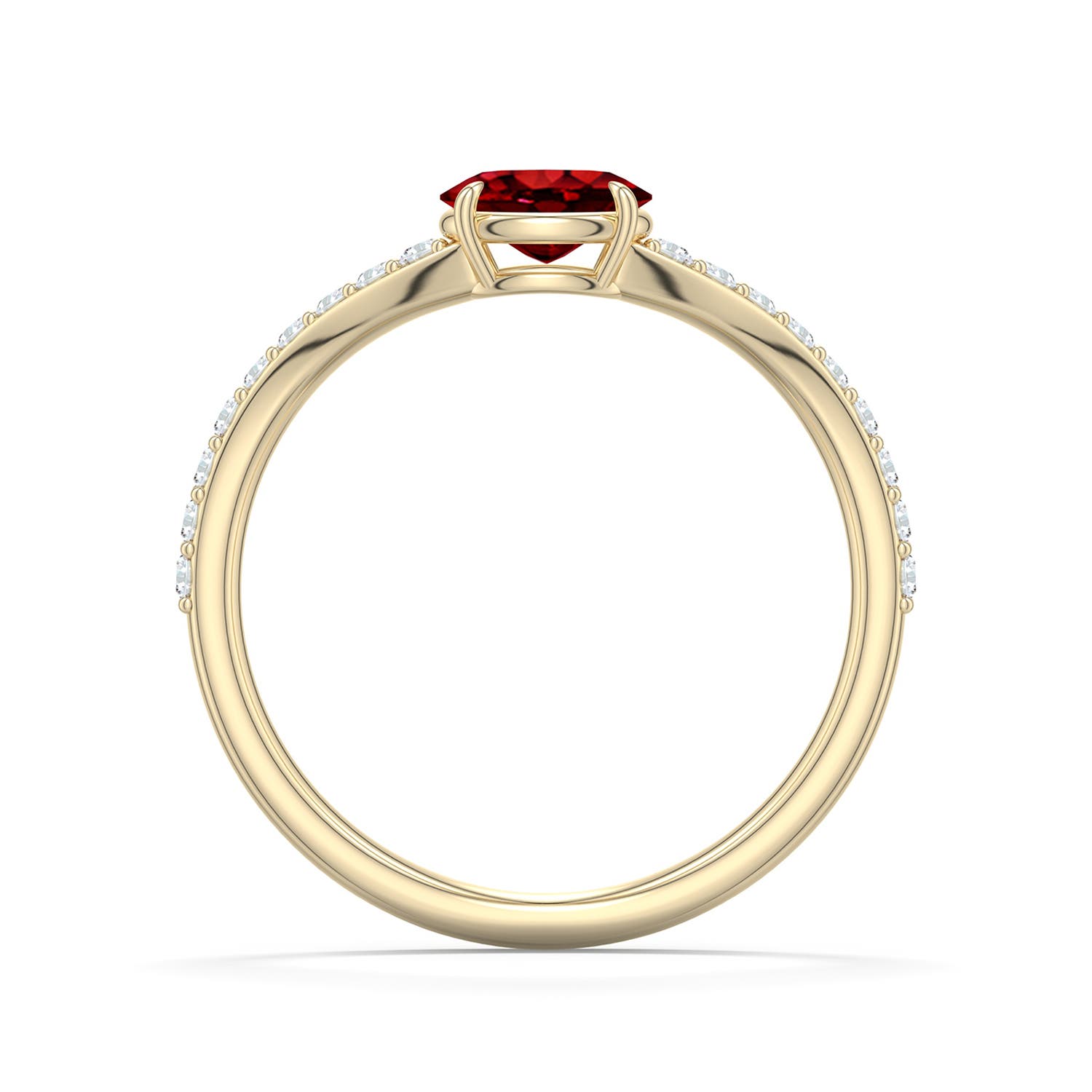 6x4mm AAAA East-West Oval Ruby Curved Engagement Ring with Accents in Yellow Gold - side 1