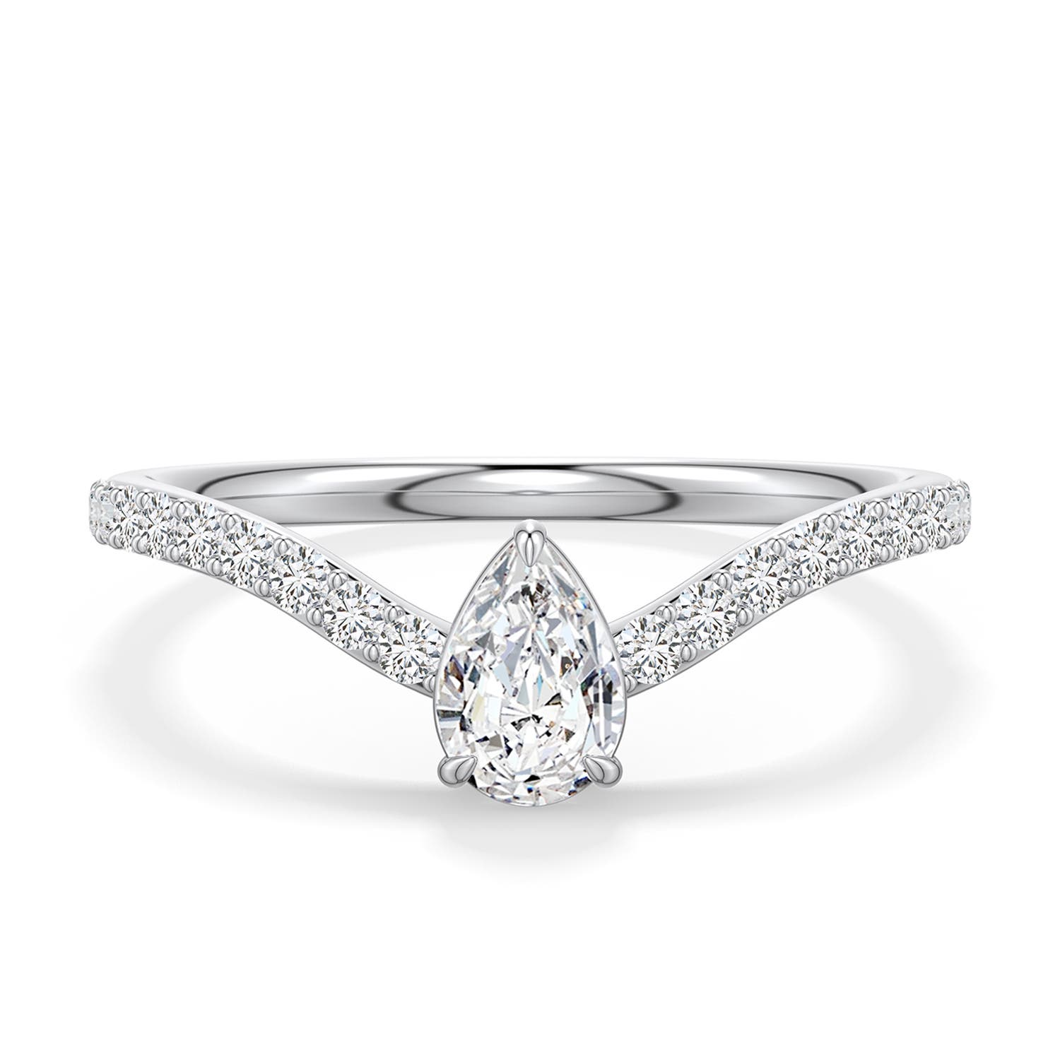 6x4mm HSI2 Pear Diamond Curved Engagement Ring with Accents in White Gold - main