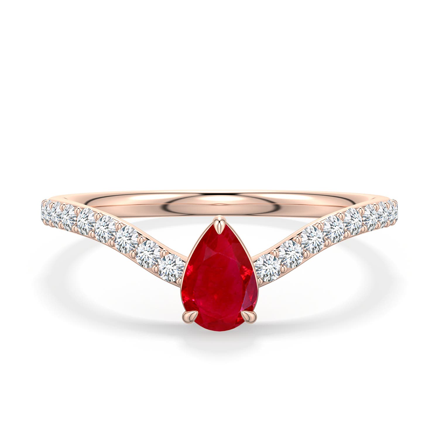 Pear Ruby Curved Engagement Ring with Accents