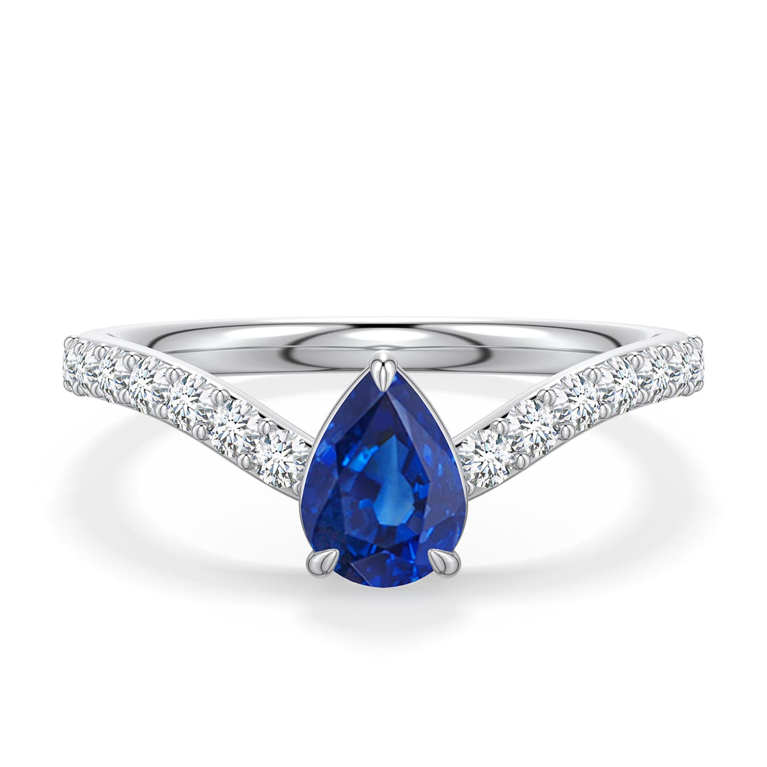 7x5mm AAA Pear Blue Sapphire Curved Engagement Ring with Accents in White Gold - main