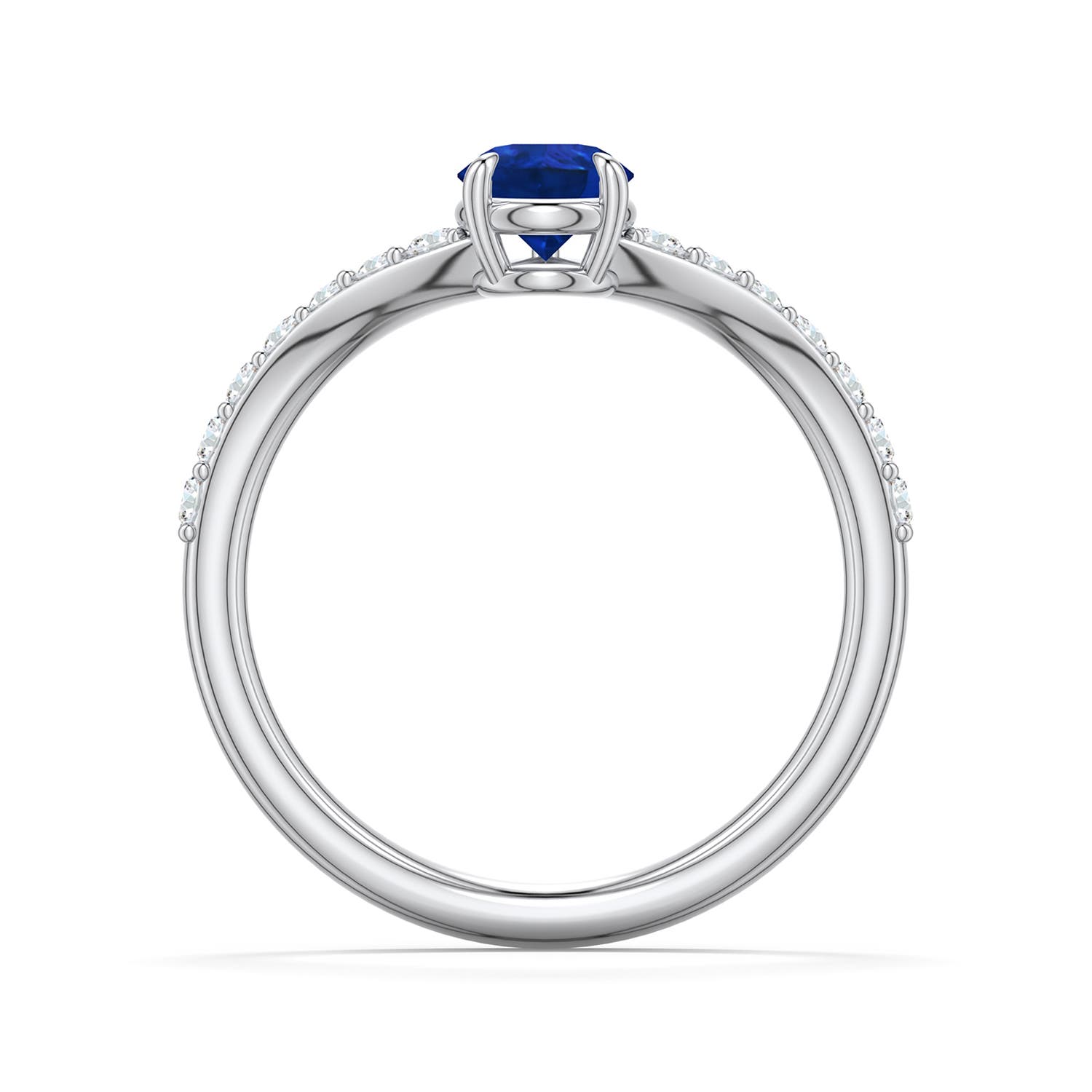 7x5mm AAA Pear Blue Sapphire Curved Engagement Ring with Accents in White Gold - side 1