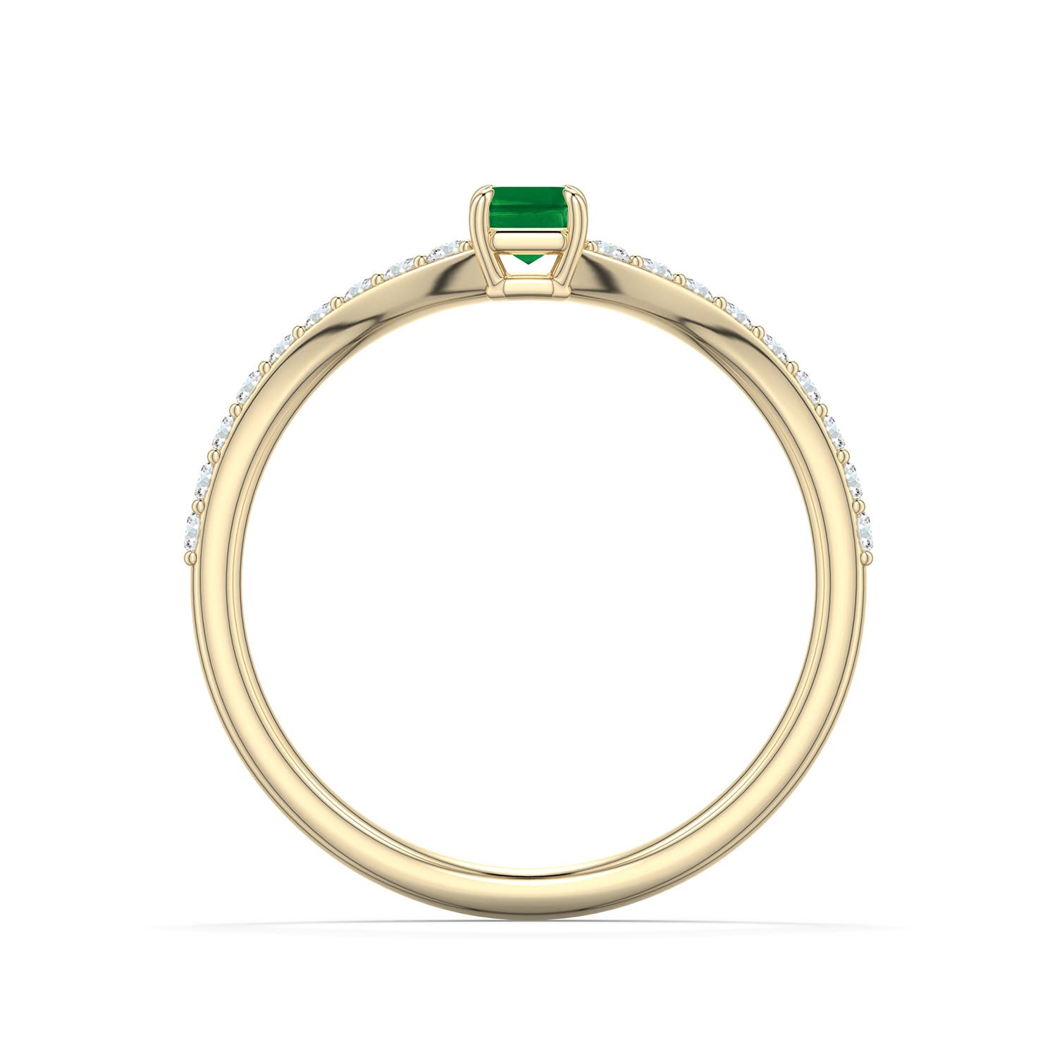 5x3mm AAA Emerald-Cut Emerald Curved Engagement Ring with Accents in 18K Yellow Gold - side 1