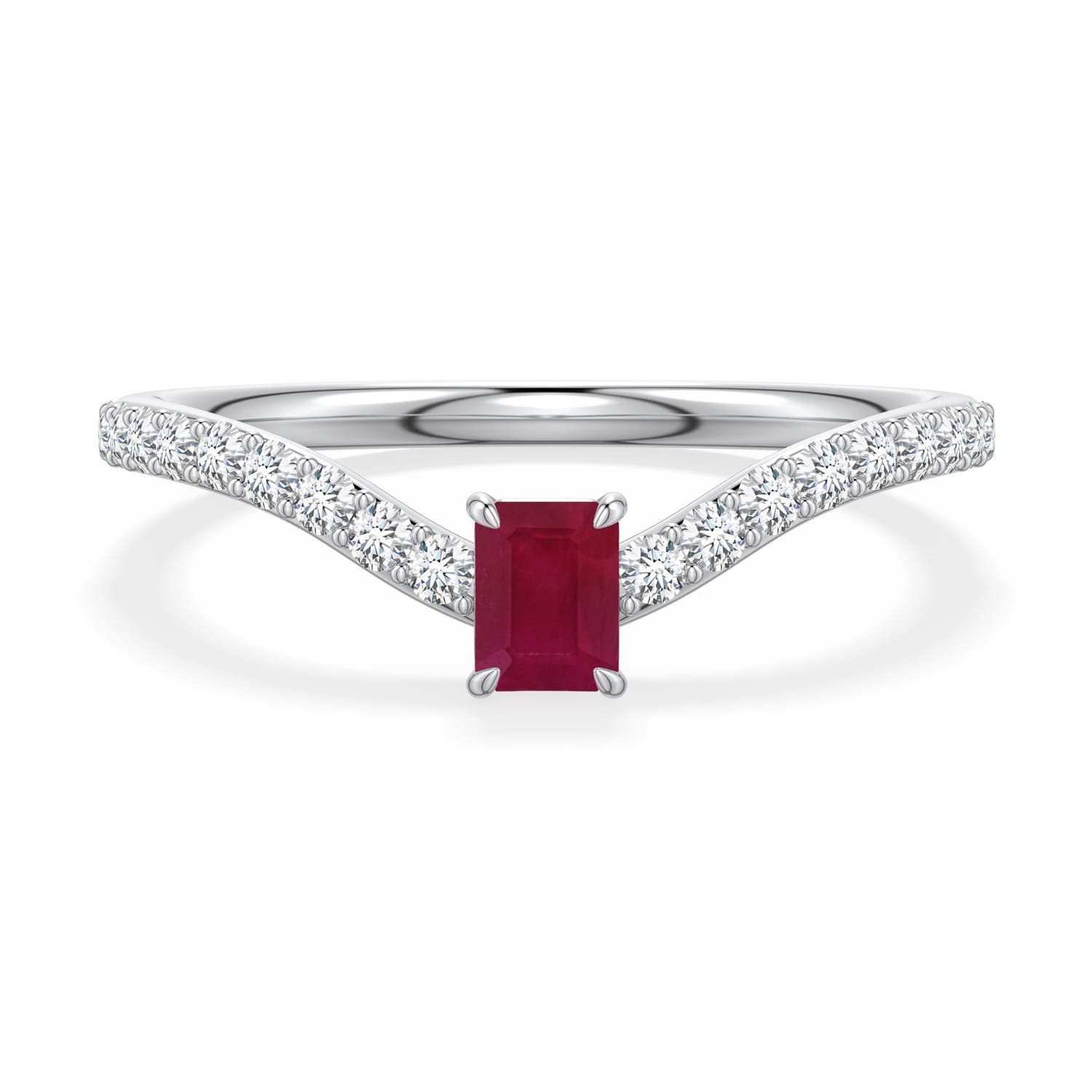 Angara 0.55 Ctw Emerald-cut Ruby Curved Engagement Ring With Accents