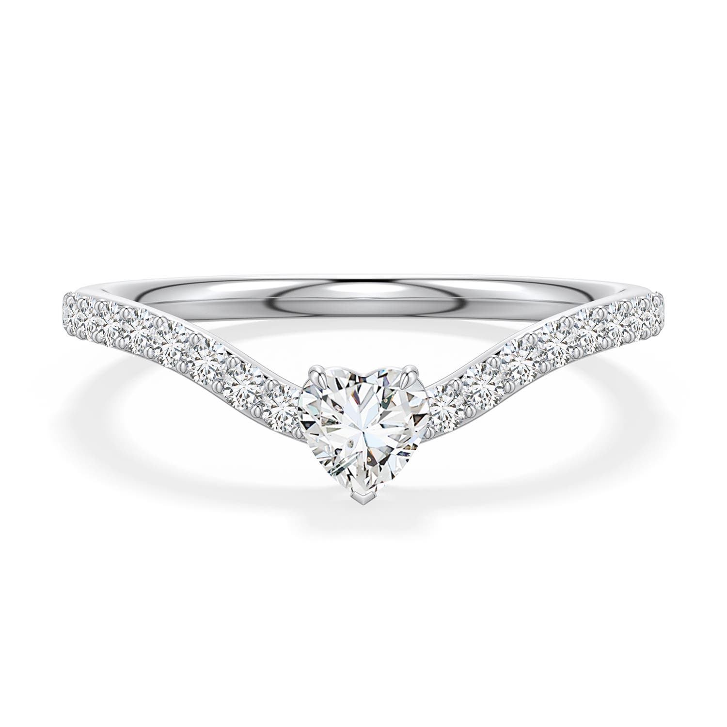 4mm HSI2 Heart-Shaped Diamond Curved Engagement Ring with Accents in White Gold - main
