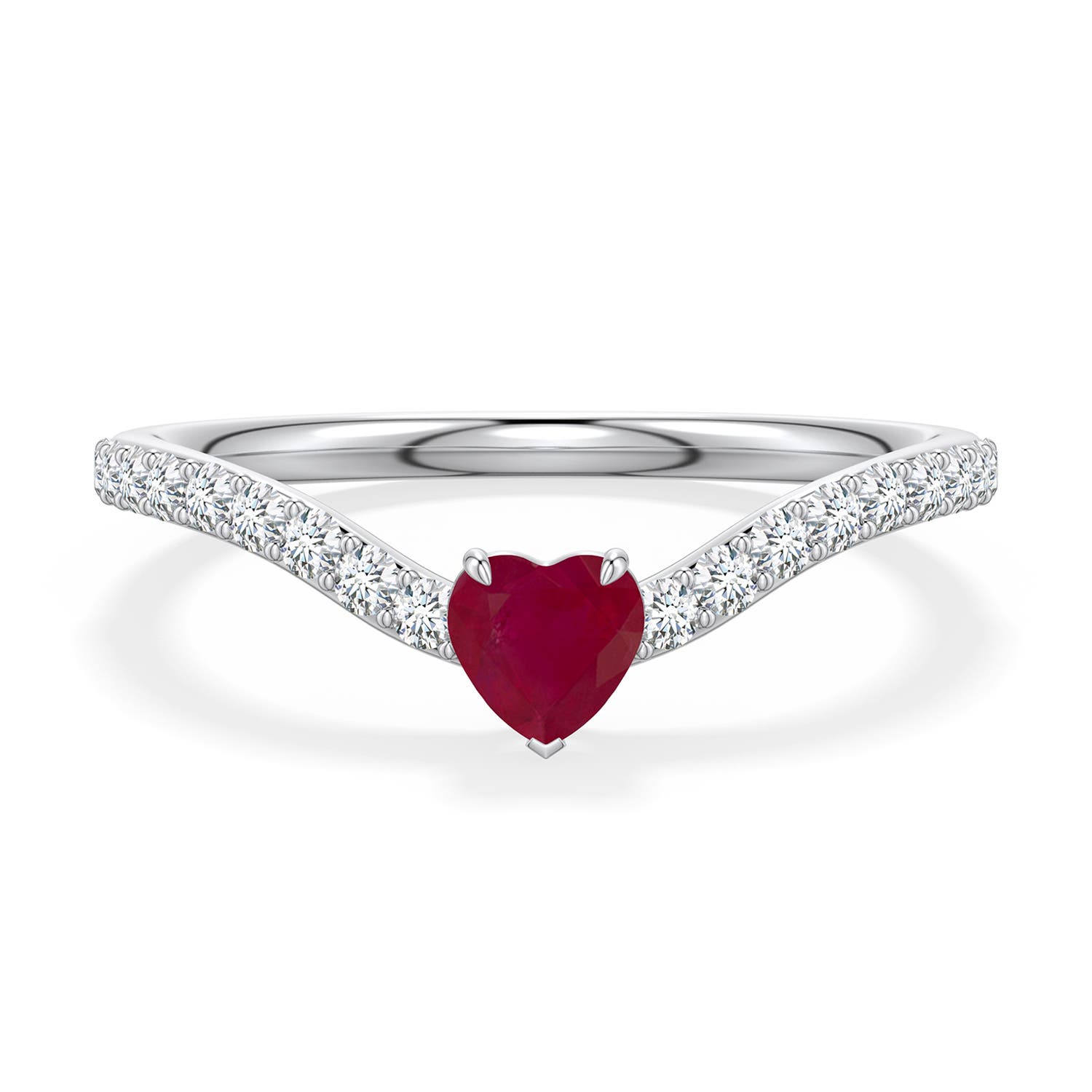 Angara 0.55 Ctw Heart-shaped Ruby Curved Engagement Ring With Accents