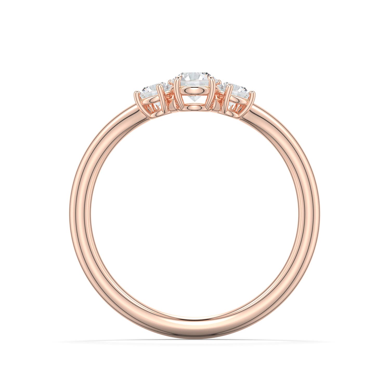 4.1mm HSI2 Round Diamond Three-Stone Curved Engagement Ring in 18K Rose Gold - side 1