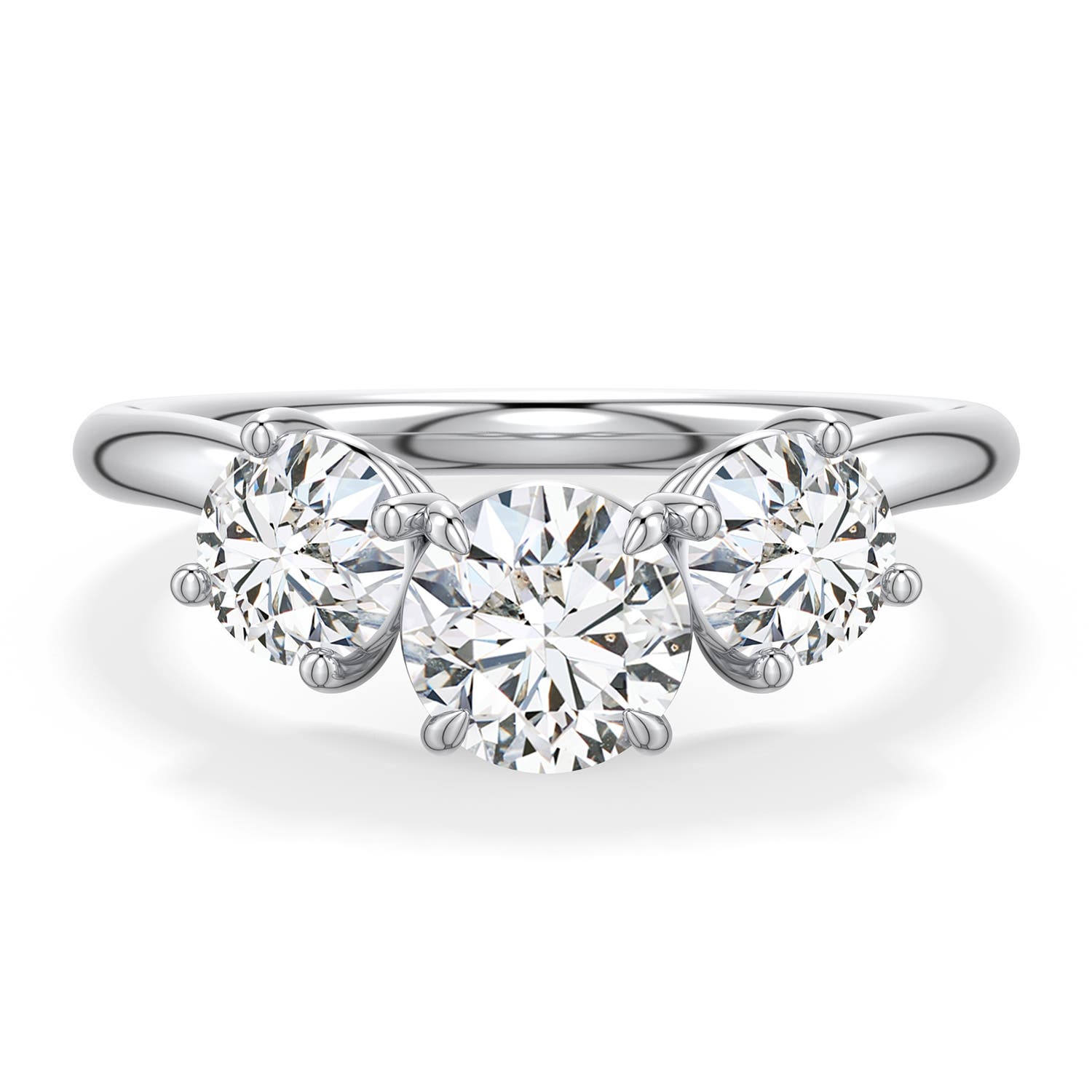 5.9mm HSI2 Round Diamond Three-Stone Curved Engagement Ring in White Gold - main