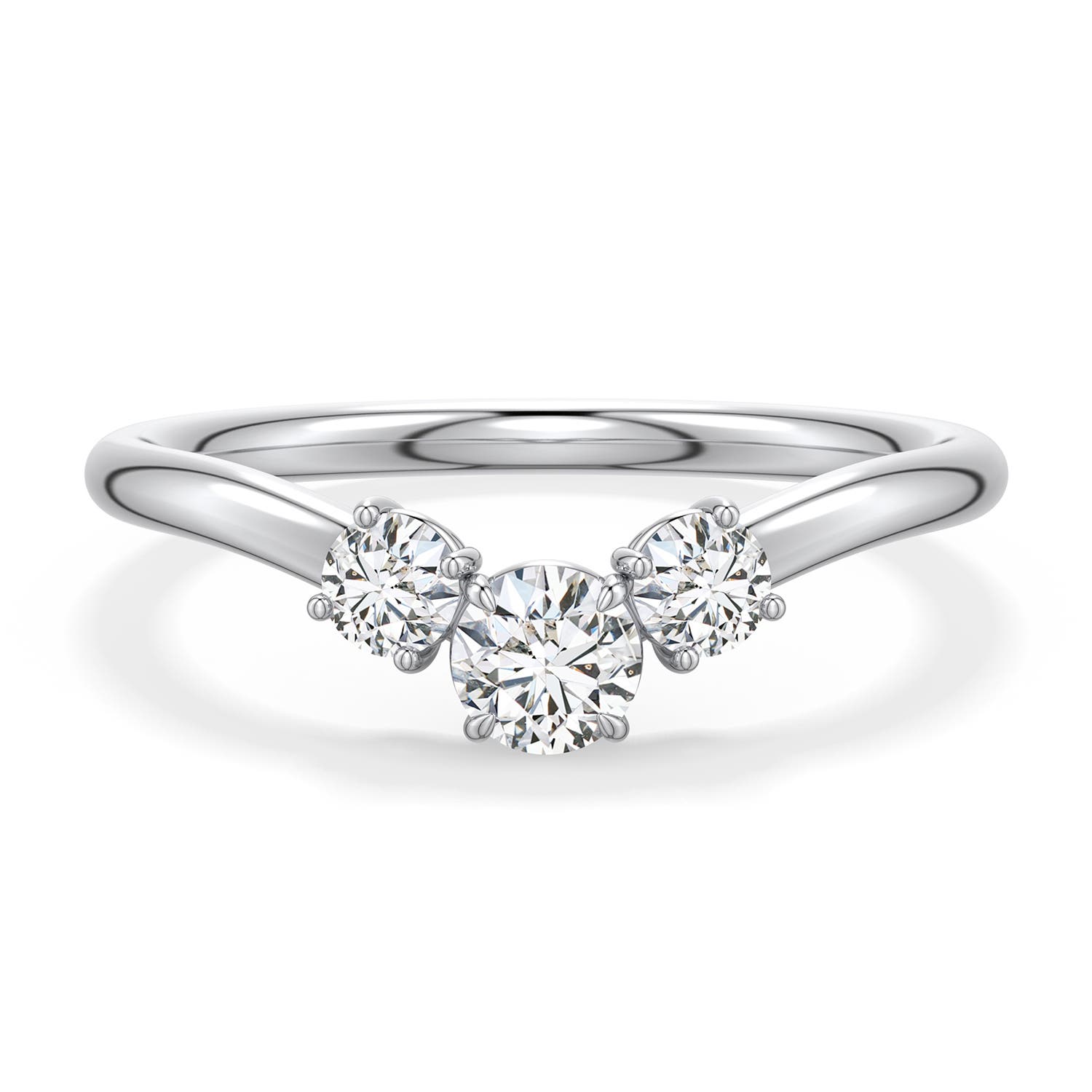 4.1mm HSI2 Round Diamond Three-Stone Curved Engagement Ring in 18K White Gold - main