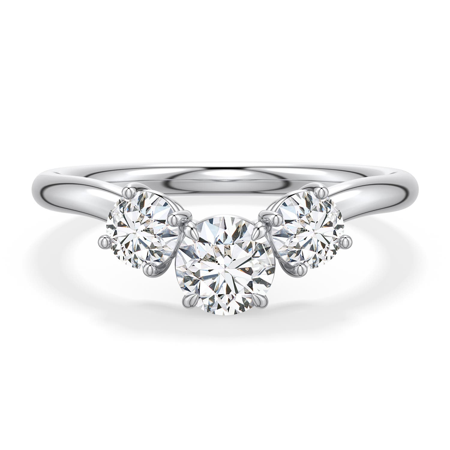 5.1mm HSI2 Round Diamond Three-Stone Curved Engagement Ring in 18K White Gold - main