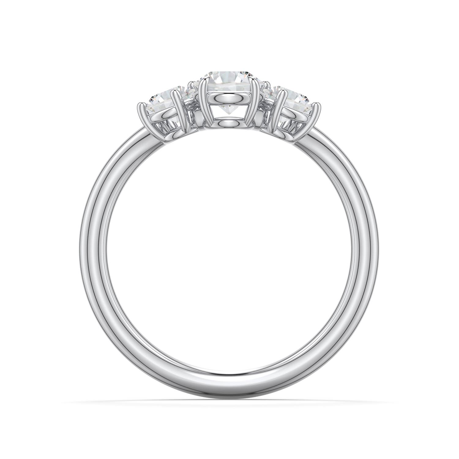 5.1mm HSI2 Round Diamond Three-Stone Curved Engagement Ring in 18K White Gold - side 1