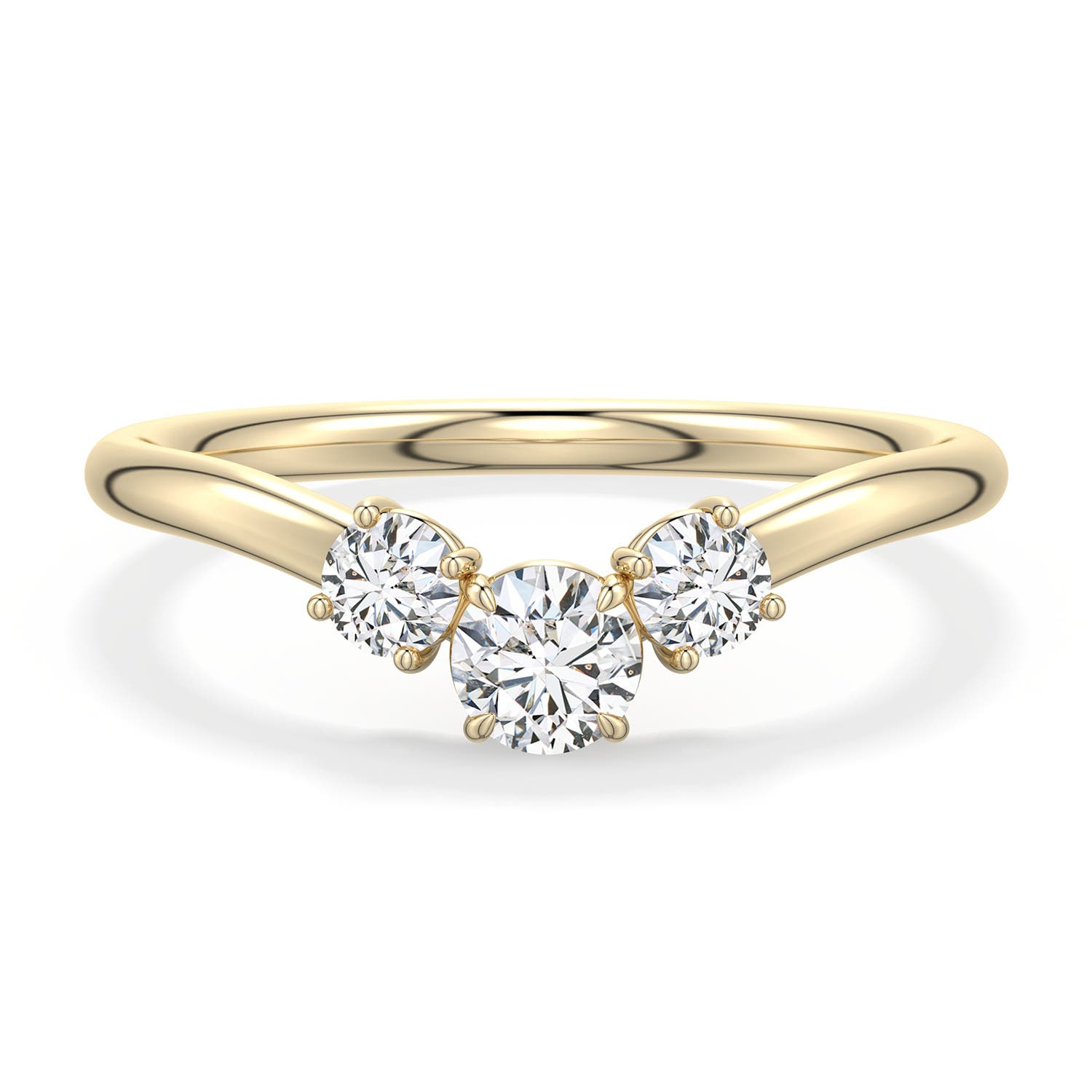 4.1mm HSI2 Round Diamond Three-Stone Curved Engagement Ring in 18K Yellow Gold - main