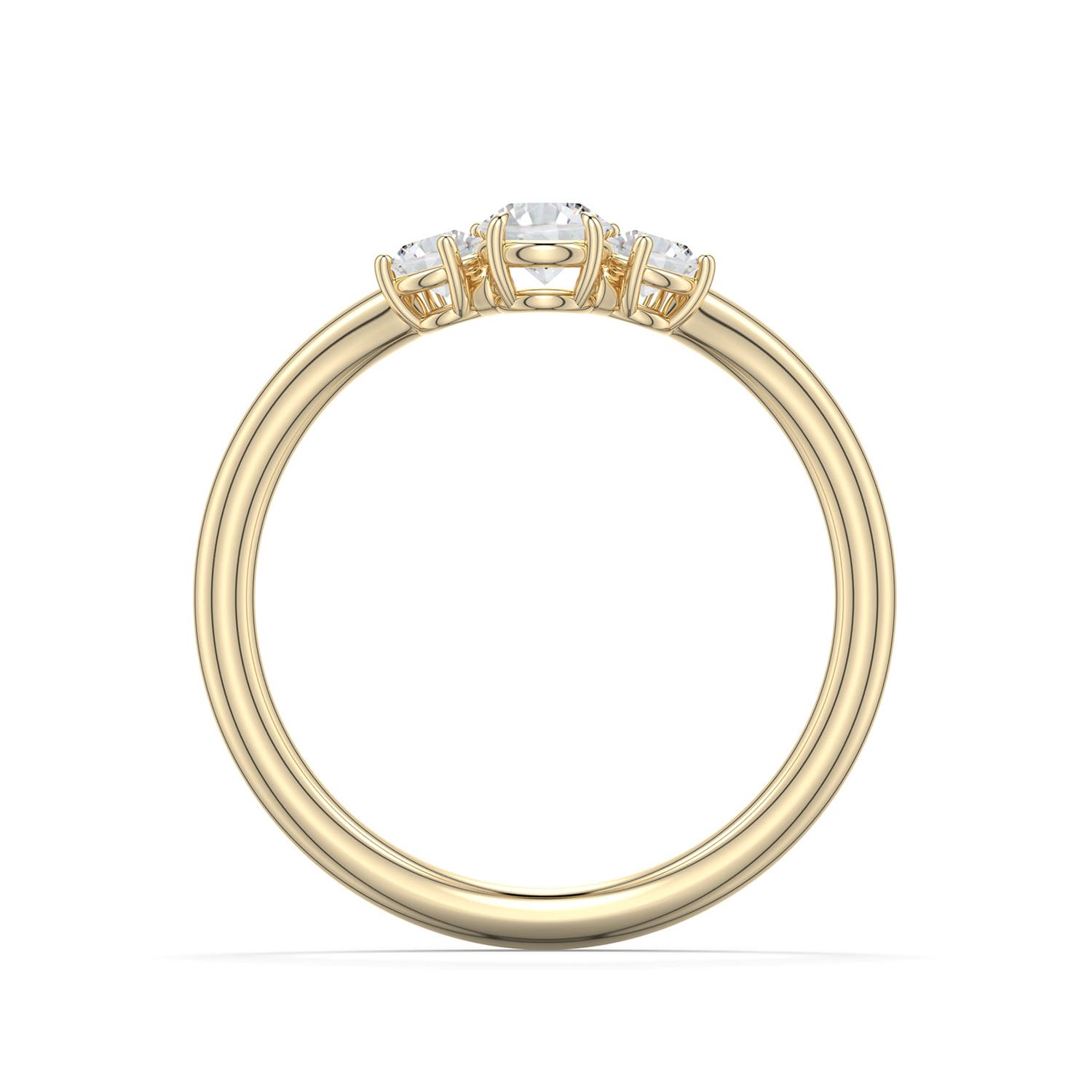 4.1mm HSI2 Round Diamond Three-Stone Curved Engagement Ring in 18K Yellow Gold - side 1