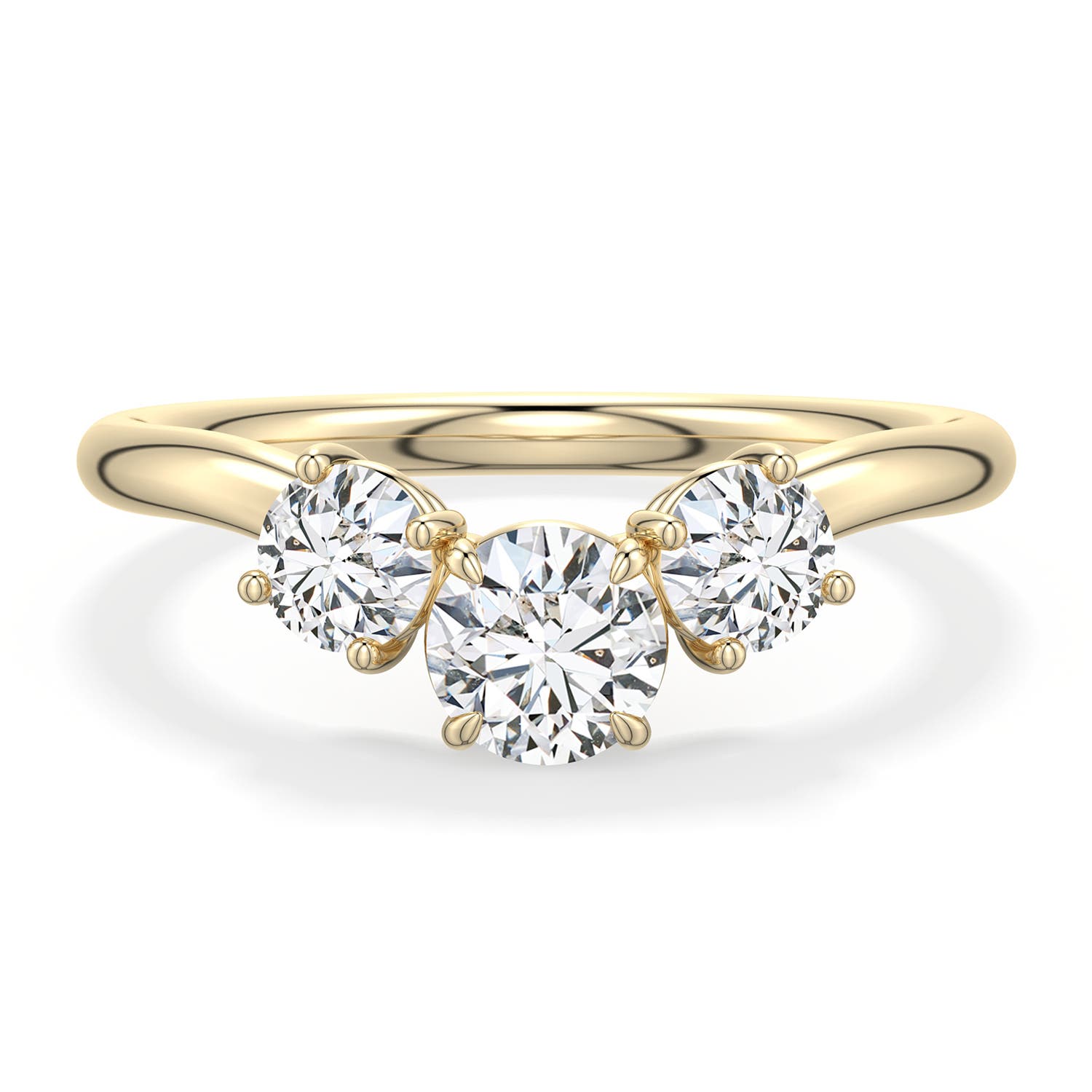 5.1mm HSI2 Round Diamond Three-Stone Curved Engagement Ring in 18K Yellow Gold - main