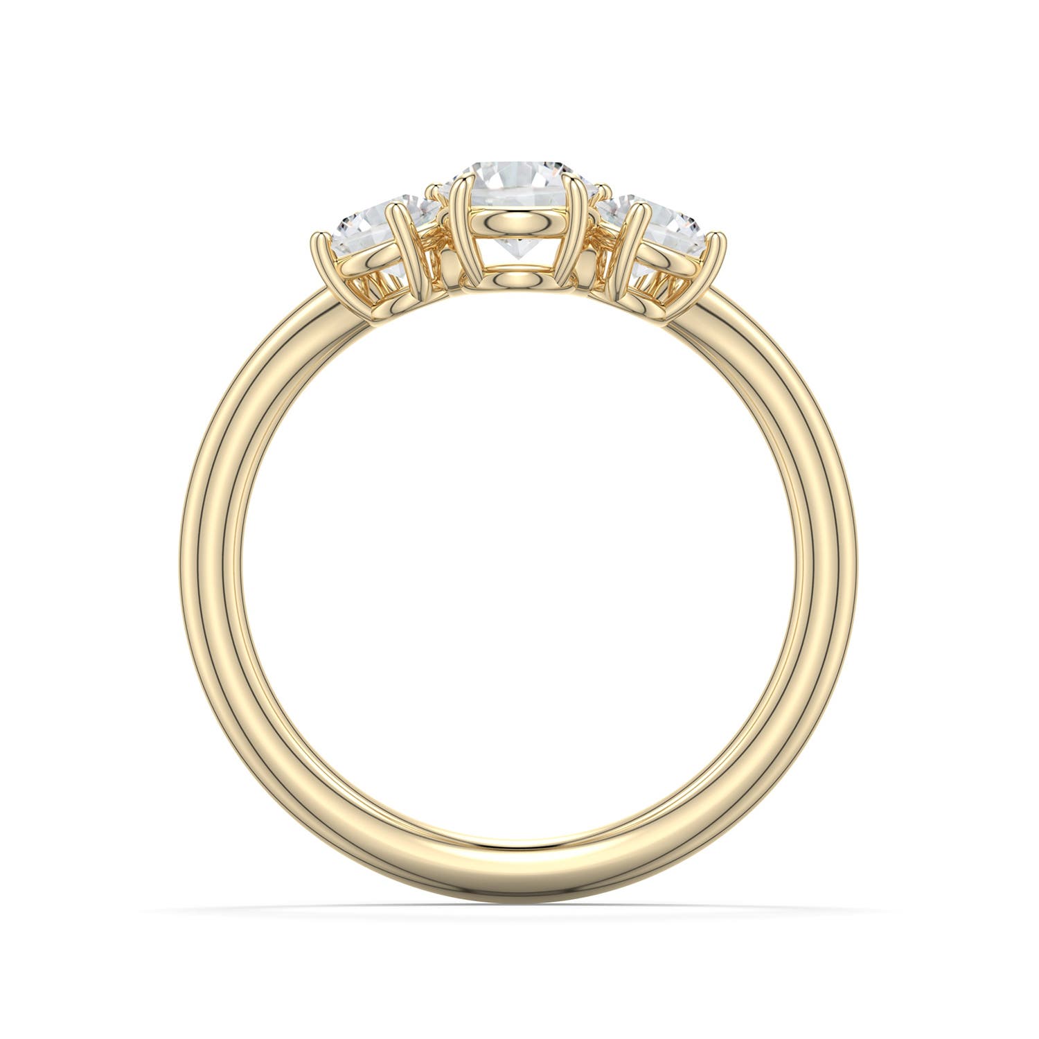 5.1mm HSI2 Round Diamond Three-Stone Curved Engagement Ring in 18K Yellow Gold - side 1