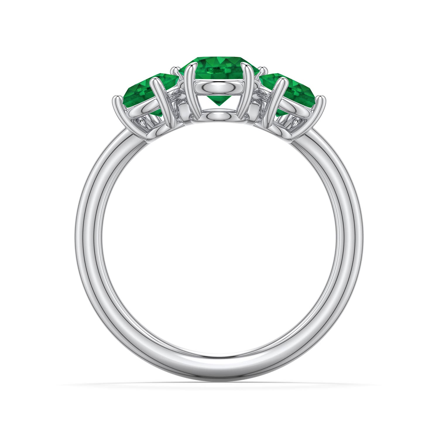 6mm AAA Round Emerald Three-Stone Curved Engagement Ring in White Gold - side 1