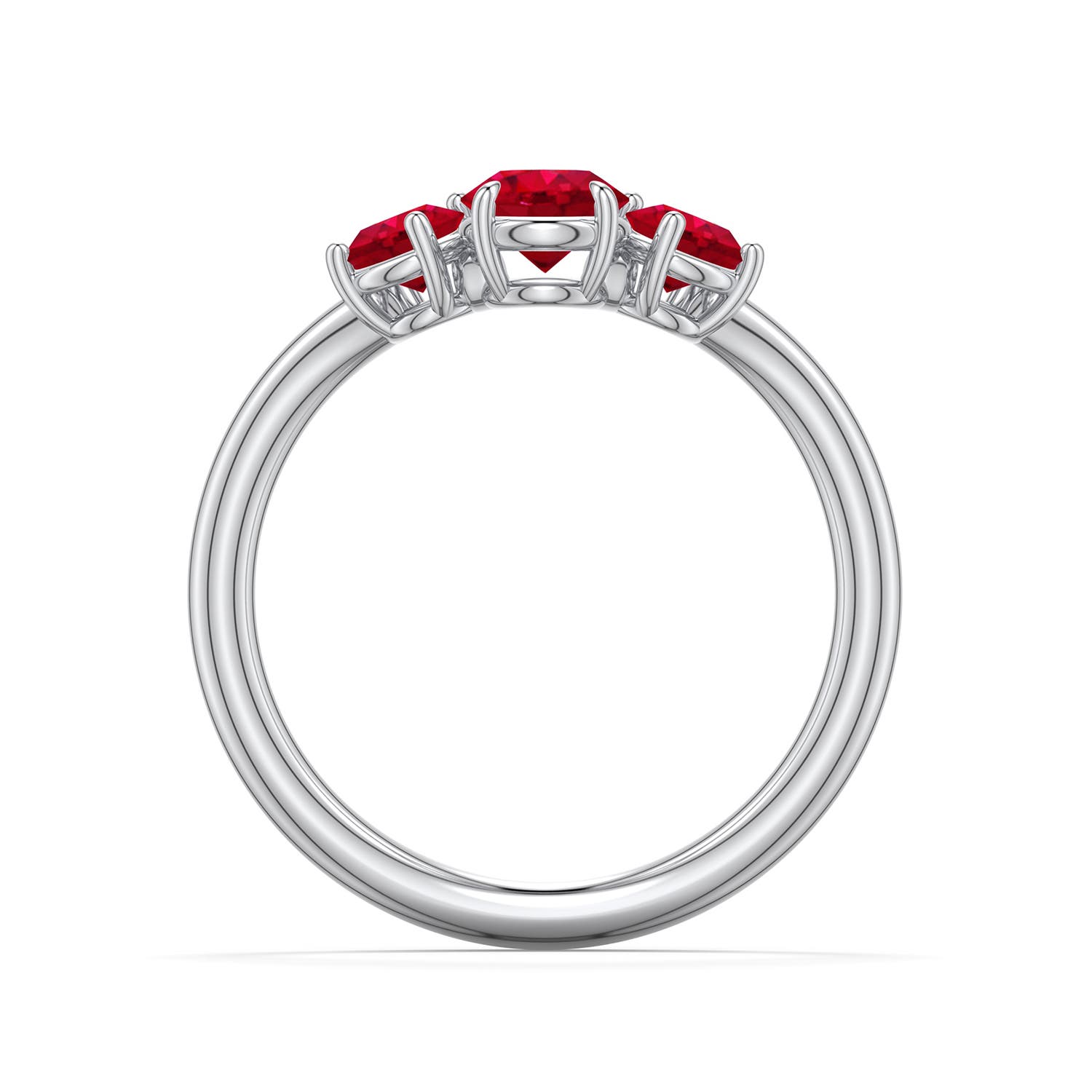 5mm AAA Round Ruby Three-Stone Curved Engagement Ring in White Gold - side 1