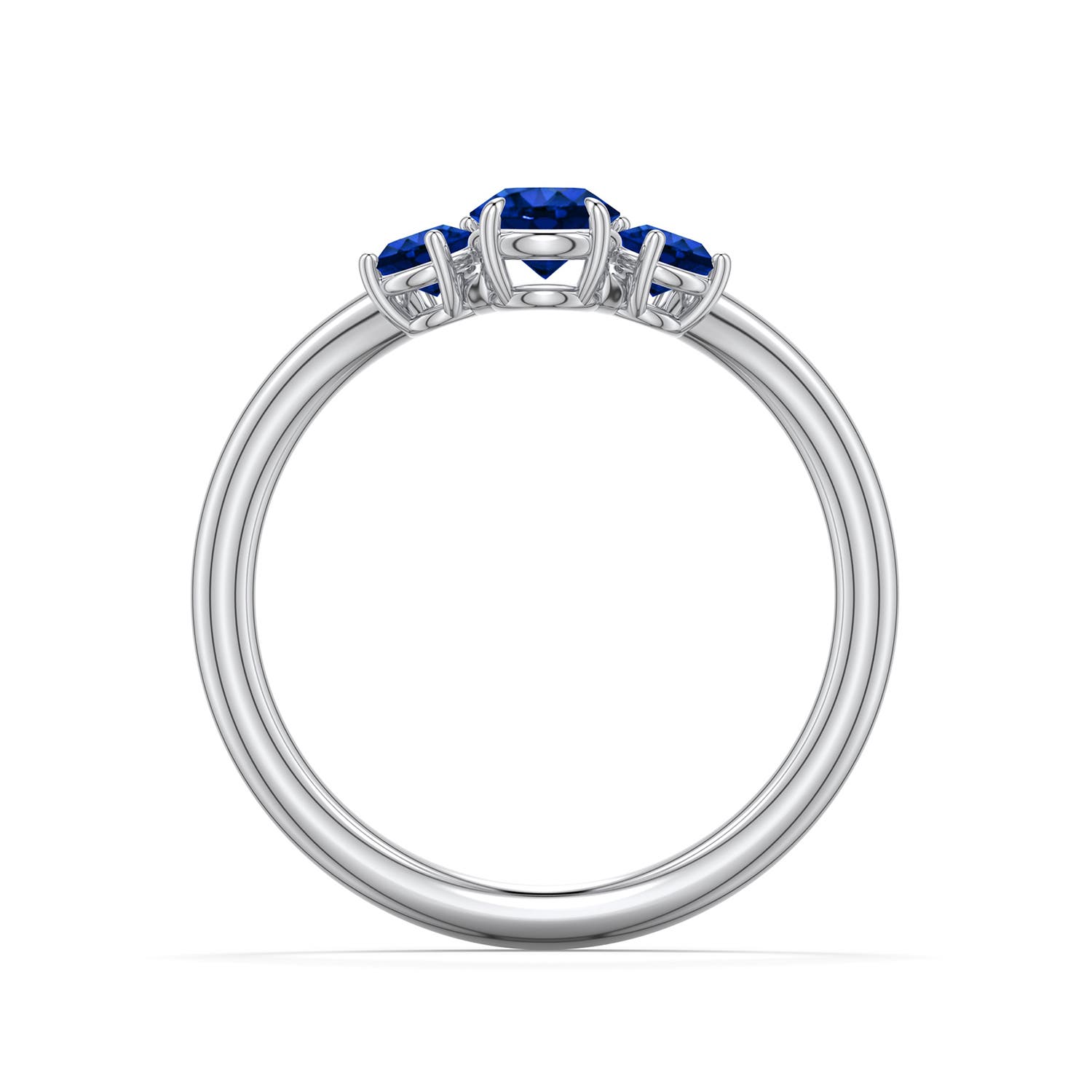 4.5mm AAAA Round Blue Sapphire Three-Stone Curved Engagement Ring in White Gold - side 1