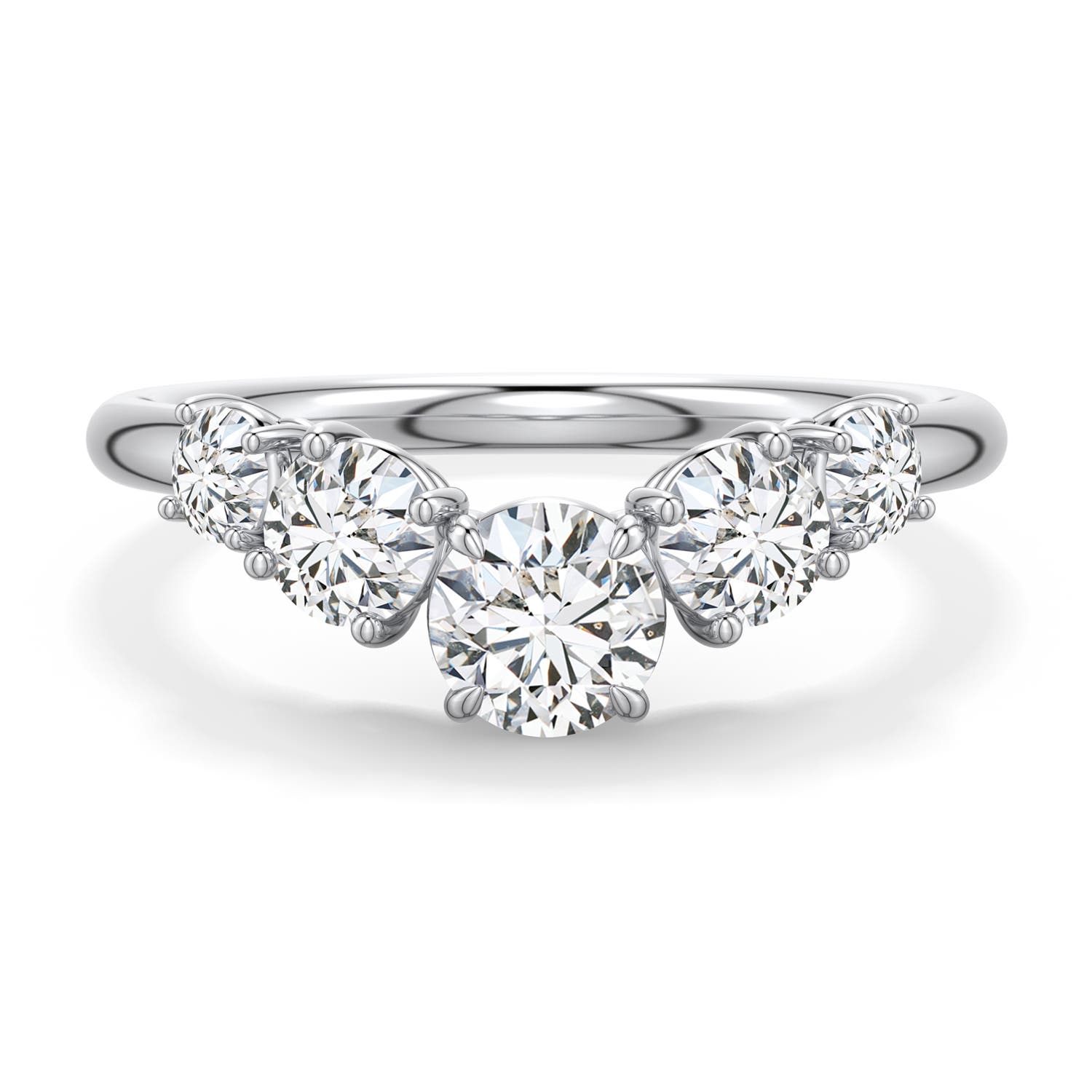 5.1mm HSI2 Round Diamond Graduated Side Stone Engagement Ring in 18K White Gold - main