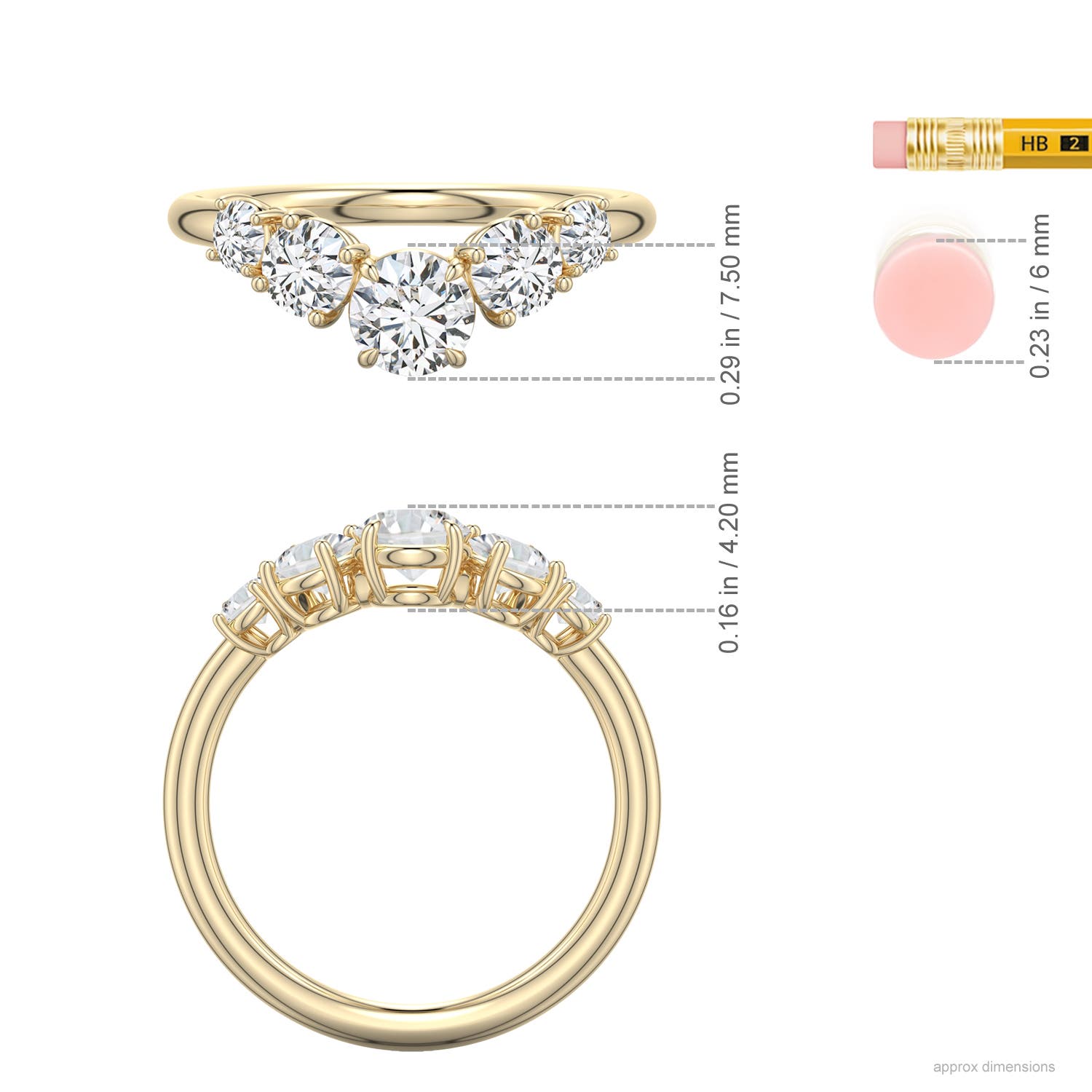 5.1mm HSI2 Round Diamond Graduated Side Stone Engagement Ring in Yellow Gold - ruler - ruler