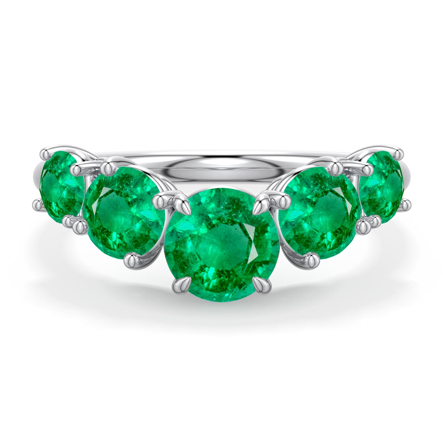 6mm AAA Round Emerald Graduated Side Stone Engagement Ring in White Gold - main