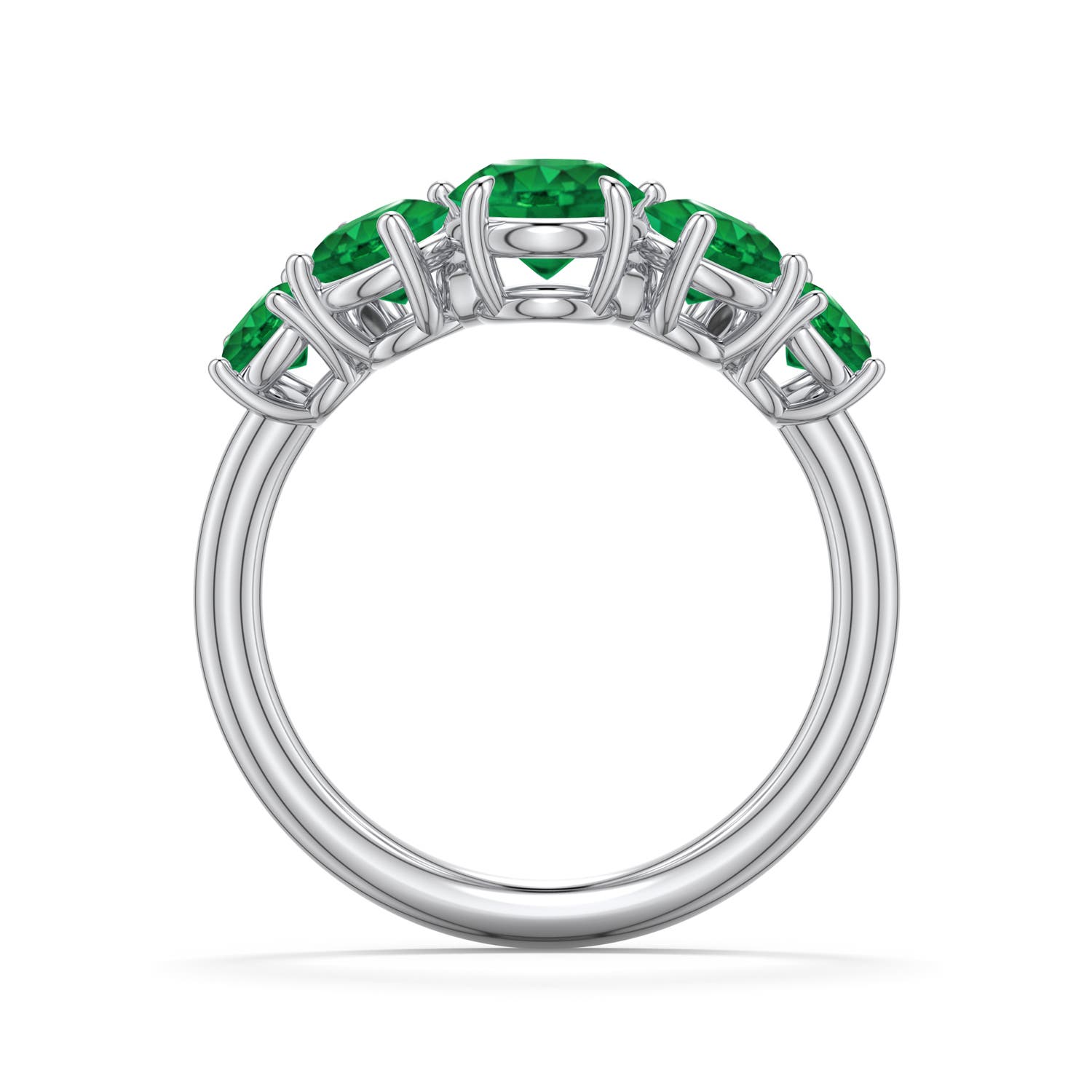 6mm AAA Round Emerald Graduated Side Stone Engagement Ring in White Gold - side 1