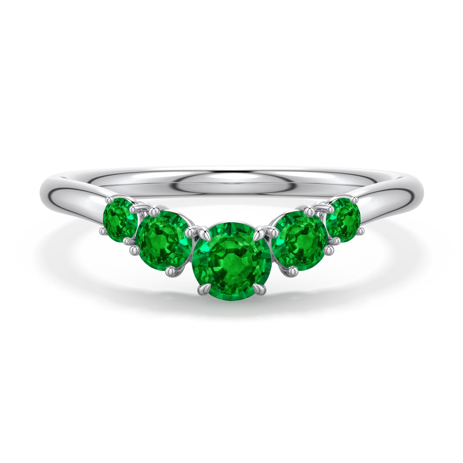 4mm AAAA Round Emerald Graduated Side Stone Engagement Ring in White Gold - main