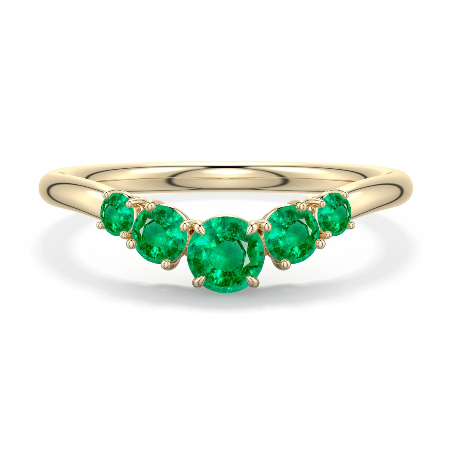 4mm AAA Round Emerald Graduated Side Stone Engagement Ring in 18K Yellow Gold - main