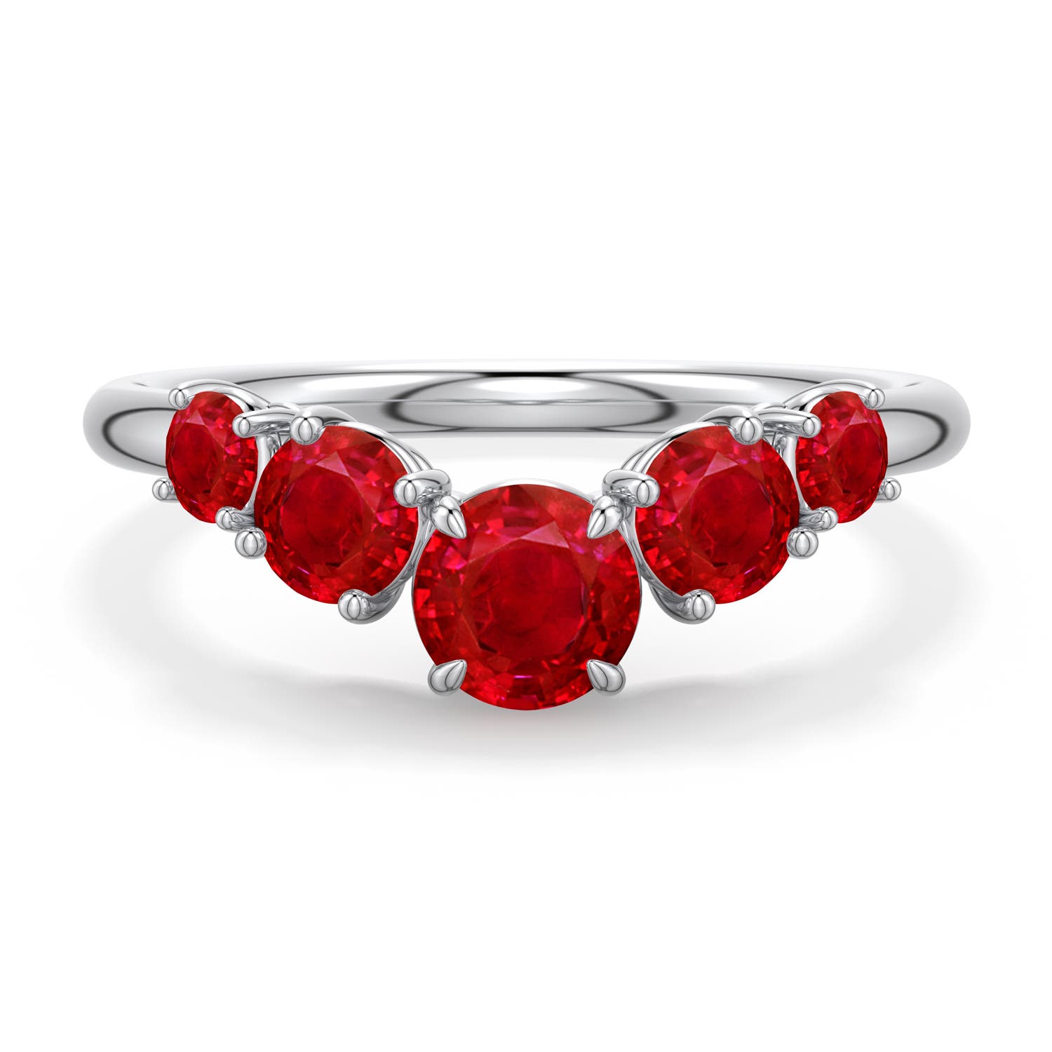 5mm AAA Round Ruby Graduated Side Stone Engagement Ring in White Gold - main