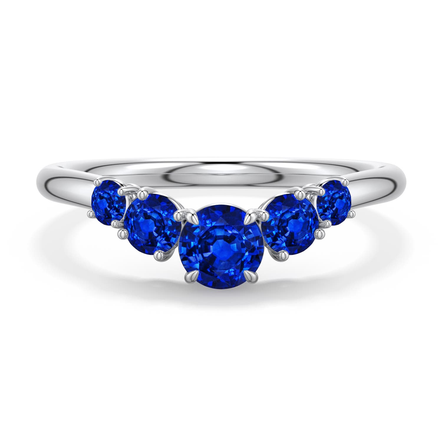 4.5mm AAAA Round Blue Sapphire Graduated Side Stone Engagement Ring in White Gold - main